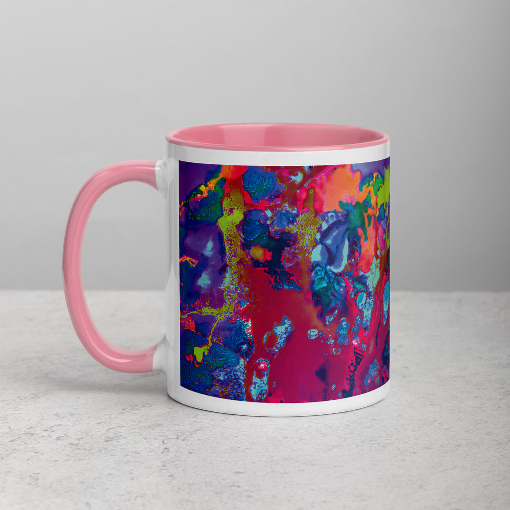 Colorful Abstract Art Ceramic Coffee Mug with Pink Color Inside