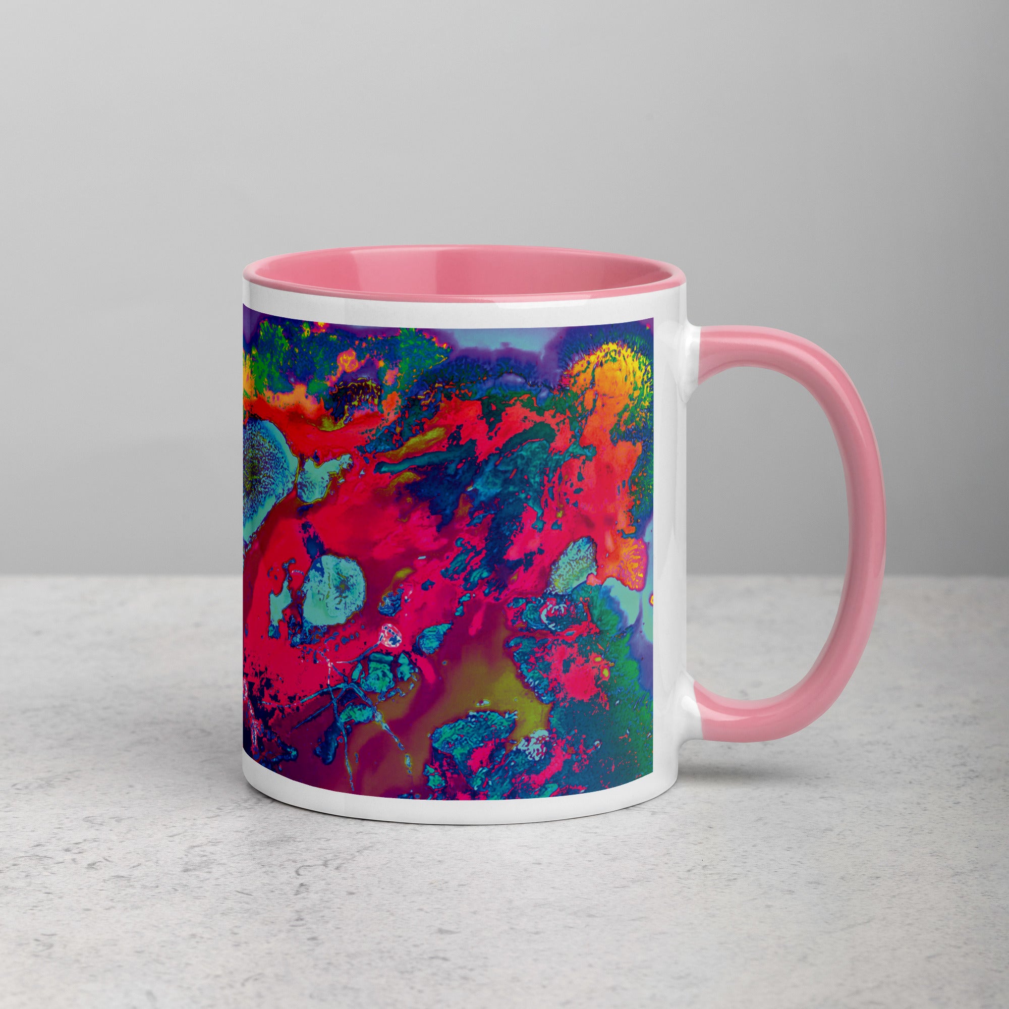 Colorful Abstract Art Ceramic Coffee Mug with Pink Color Inside