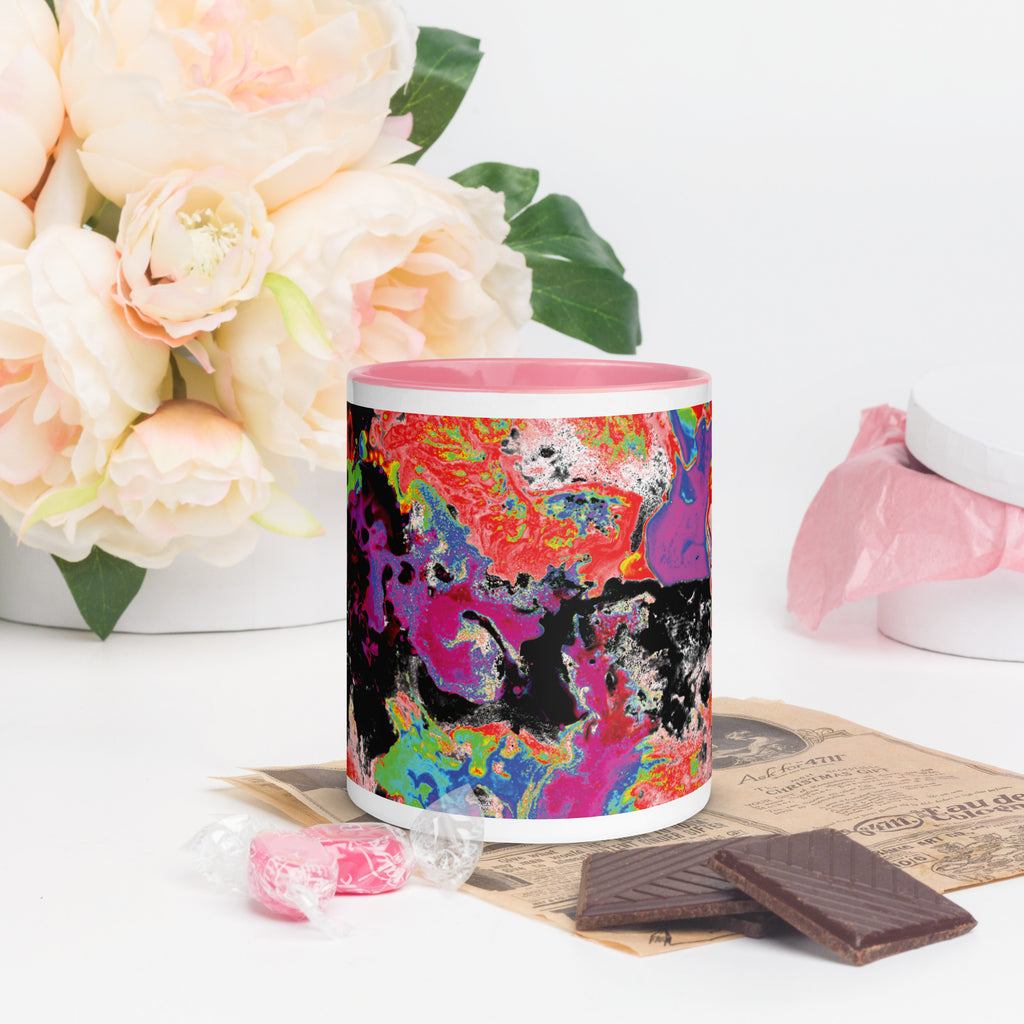 Neon Abstract Art Ceramic Coffee Mug With Pink Color Inside
