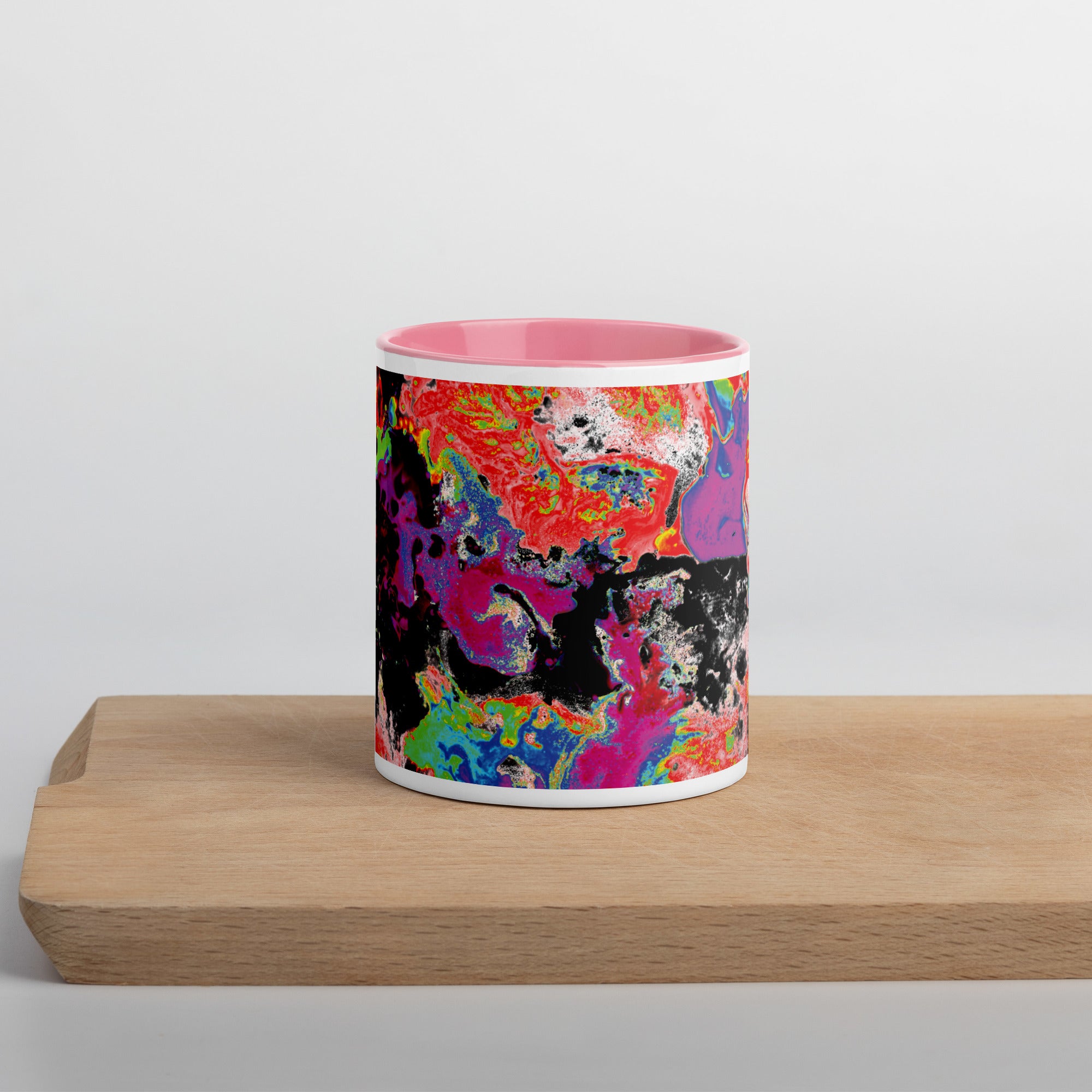 Neon Abstract Art Ceramic Coffee Mug With Pink Color Inside