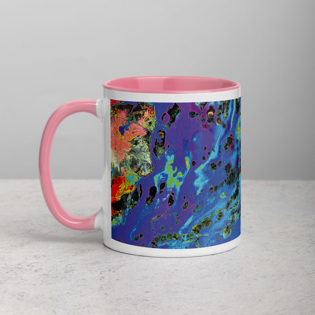 Neon Pastel Abstract Art Ceramic Coffee Mug with Pink Color Inside