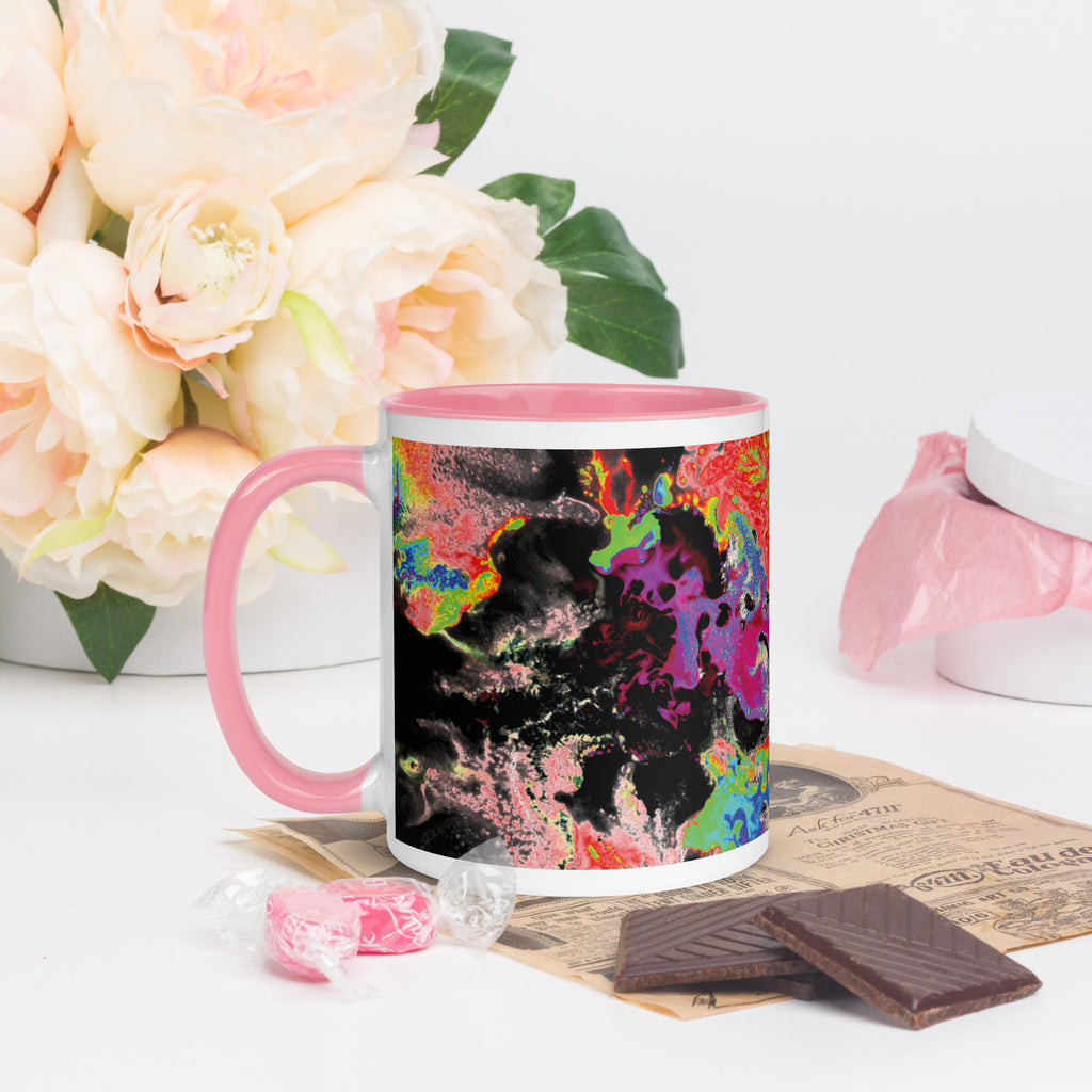Neon Abstract Art Ceramic Coffee Mug With Pink Color Inside