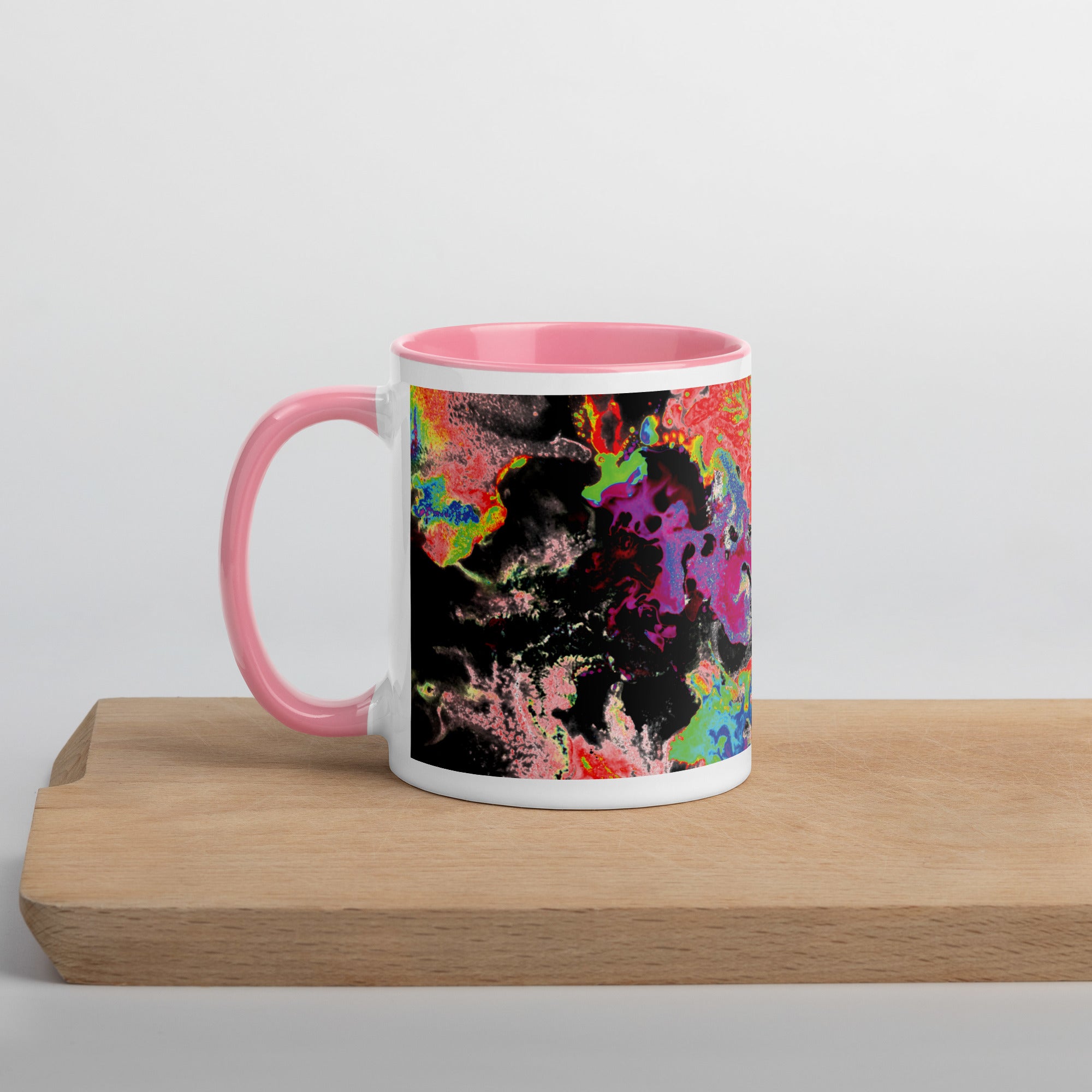 Neon Abstract Art Ceramic Coffee Mug With Pink Color Inside