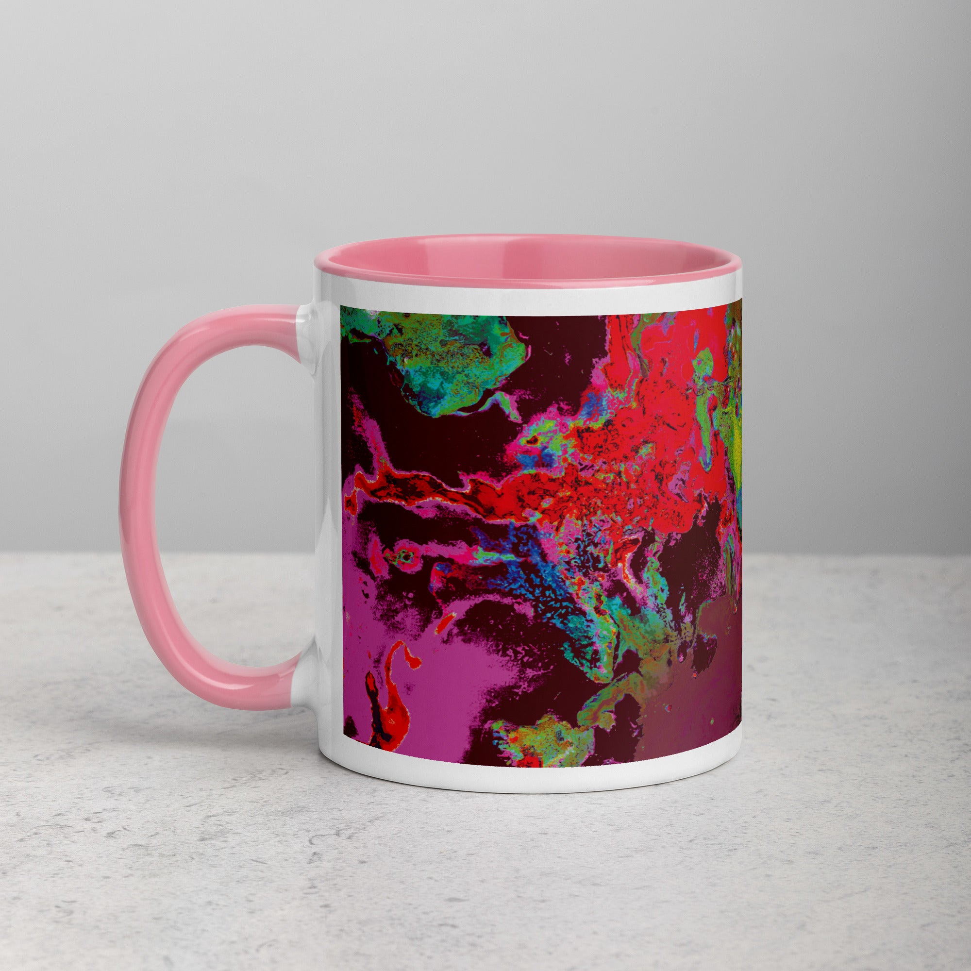 Magenta Abstract Art Ceramic Coffee Mug with Pink Color Inside