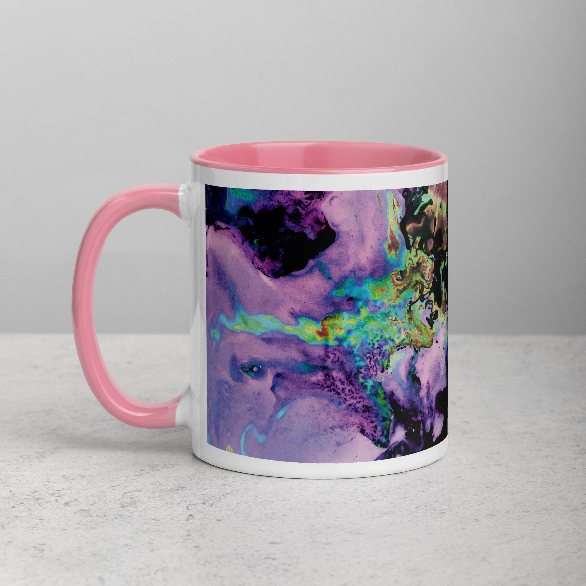 Lavender Abstract Art Ceramic Coffee Mug with Pink Color Inside