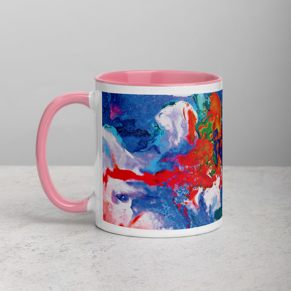 Aqua Orange Abstract Art Ceramic Coffee Mug with Pink Color
