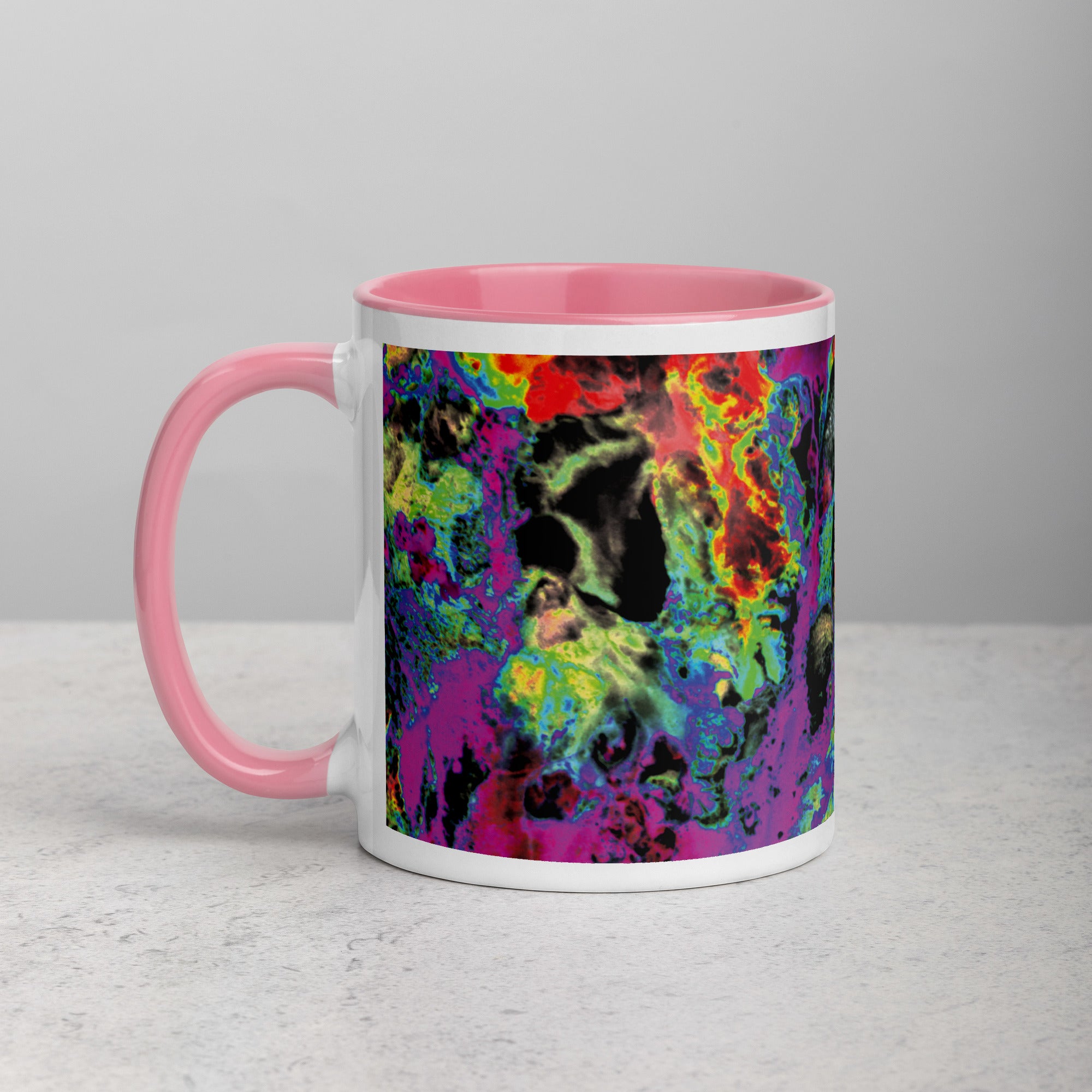 Magenta Abstract Art Ceramic Coffee Mug with Pink Color Inside