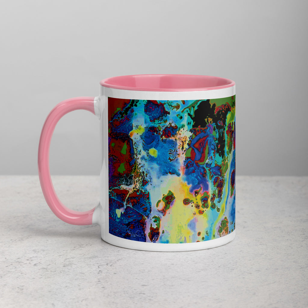 Blue Abstract Art Ceramic Coffee Mug with Pink Color Inside
