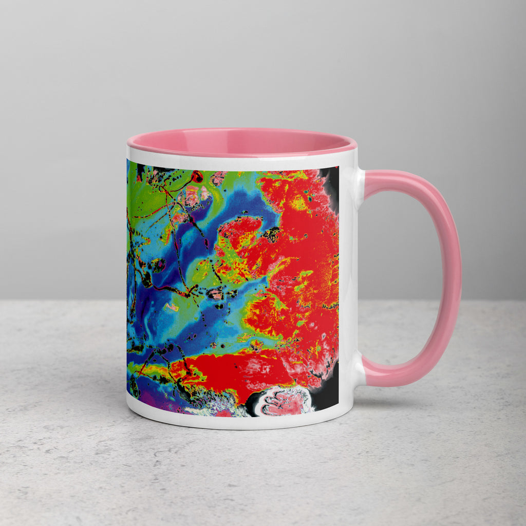 Neon Pastel Abstract Art Ceramic Coffee Mug with Pink Color Inside