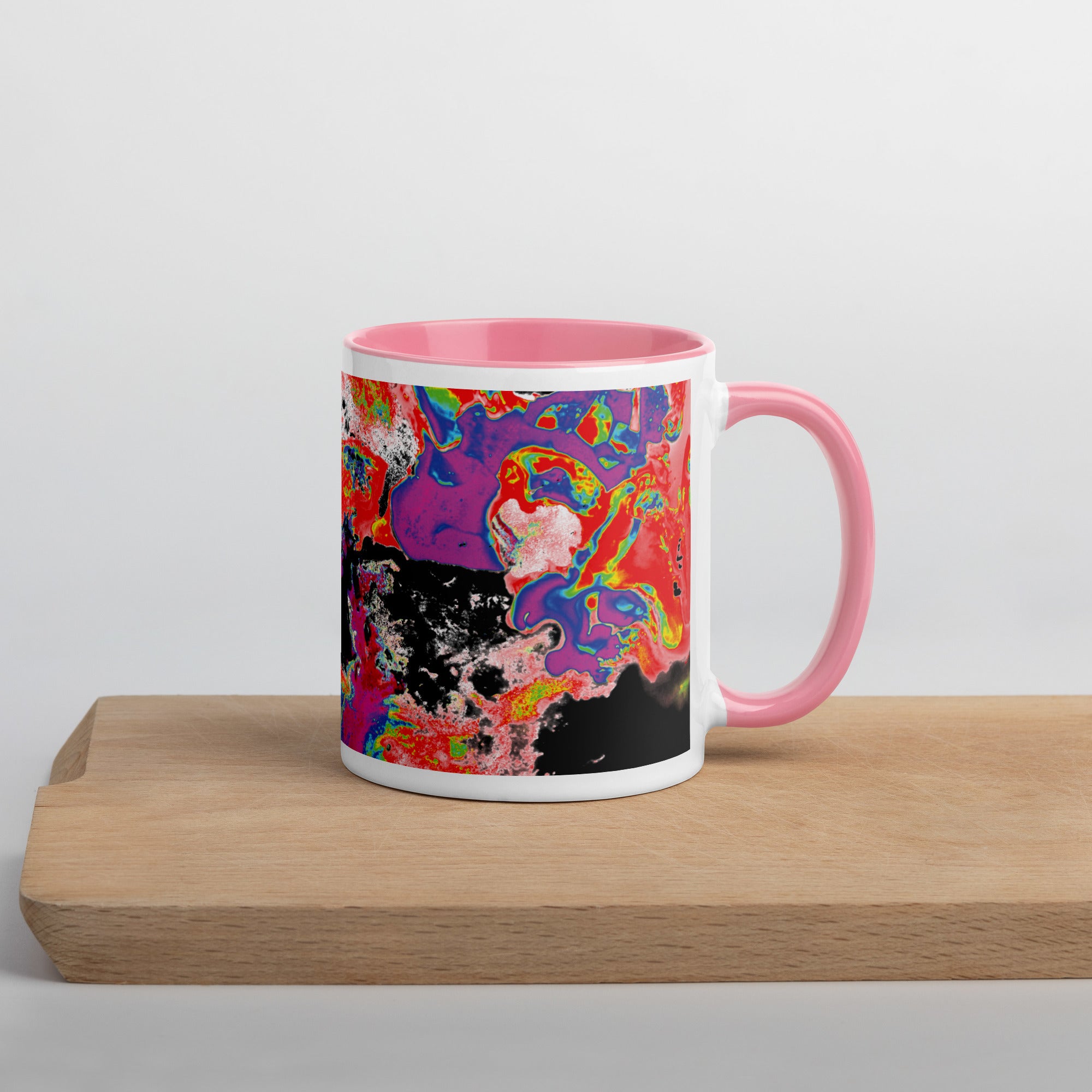 Neon Abstract Art Ceramic Coffee Mug With Pink Color Inside