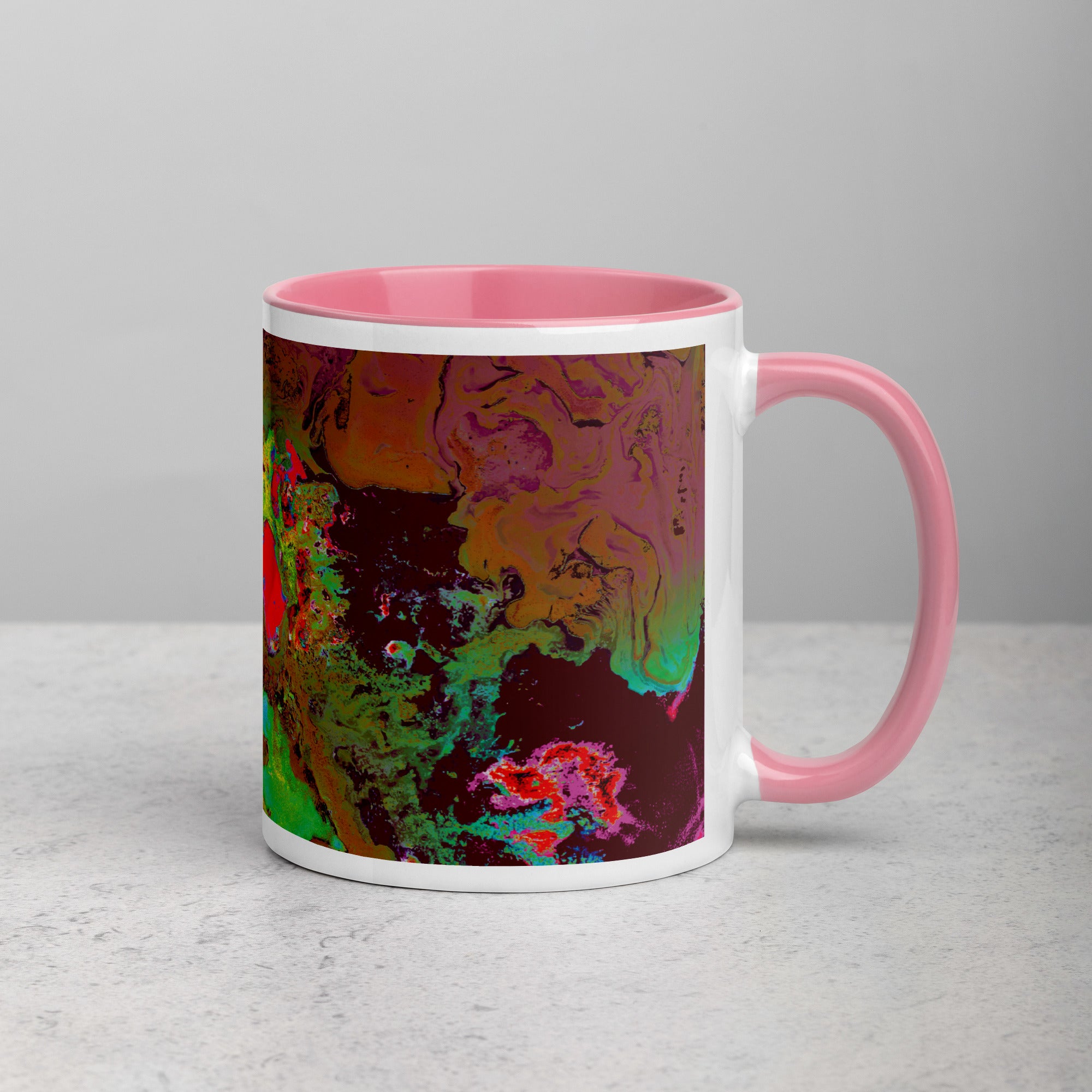 Magenta Abstract Art Ceramic Coffee Mug with Pink Color Inside