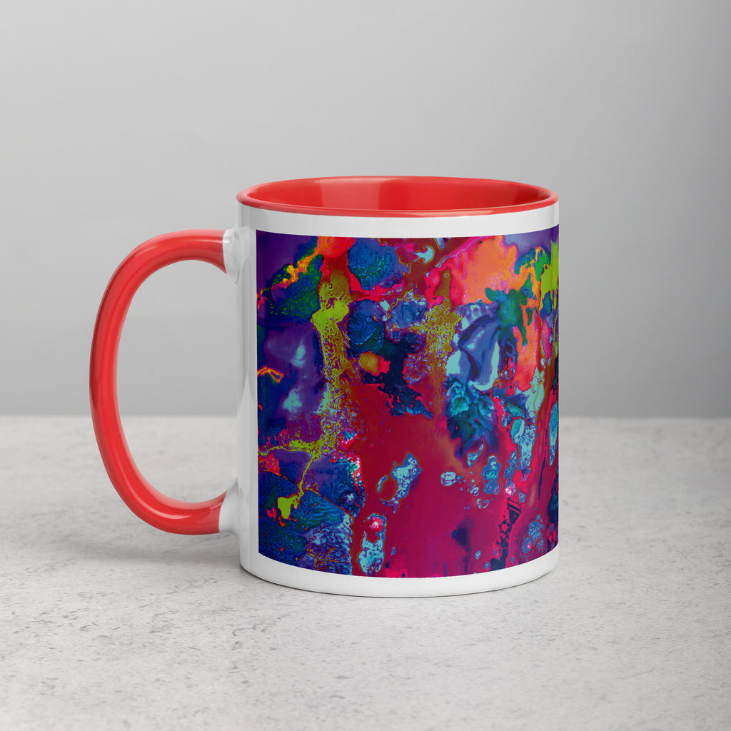 Colorful Abstract Art Ceramic Coffee Mug with Red Color Inside