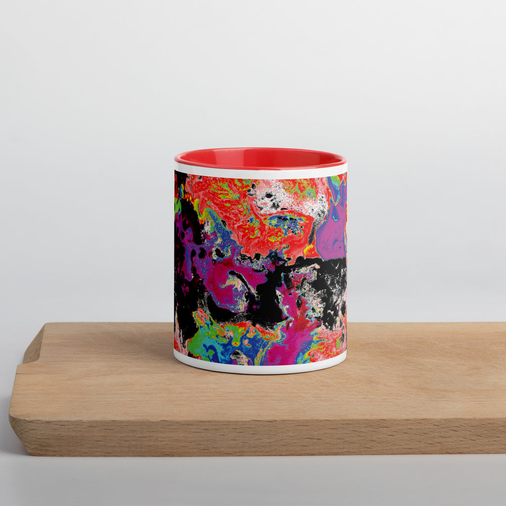 Neon Abstract Art Ceramic Coffee Mug With Red Color Inside