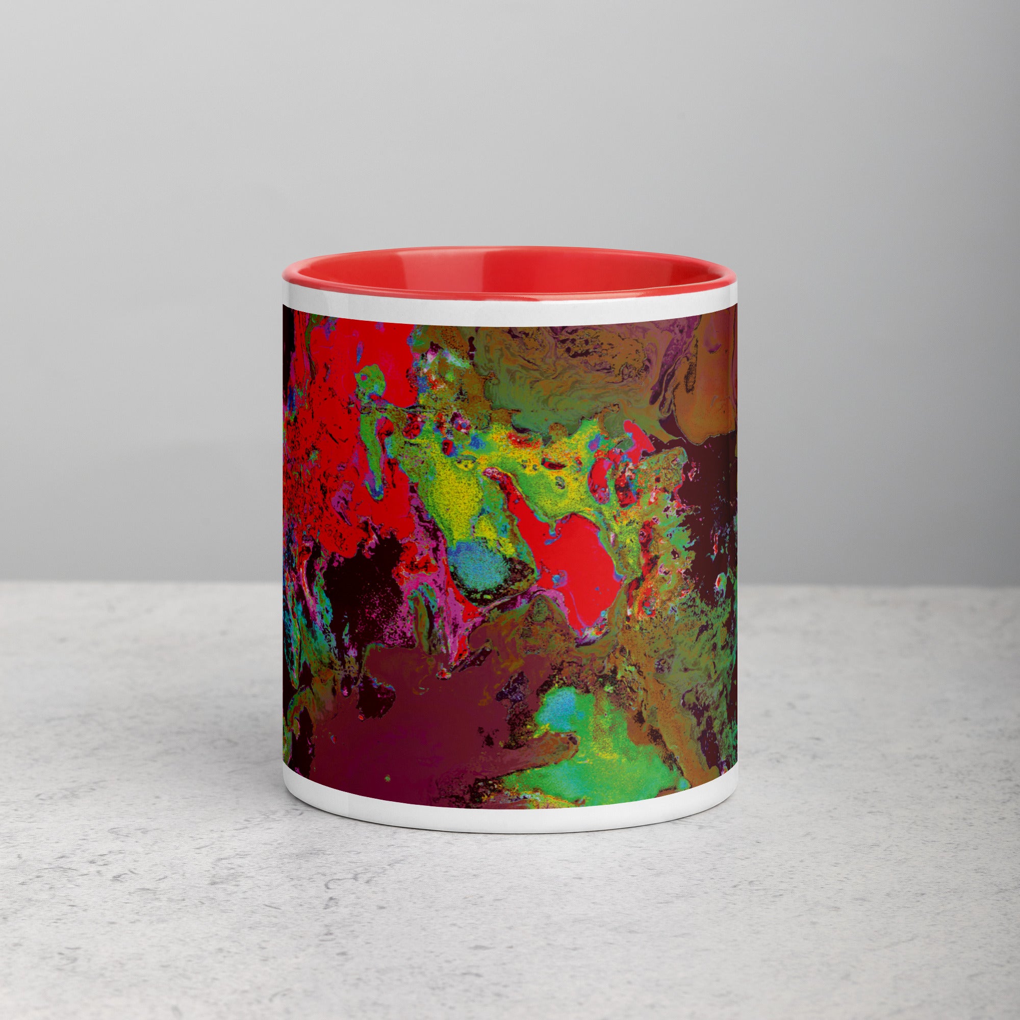 Magenta Abstract Art Ceramic Coffee Mug with Red Color Inside