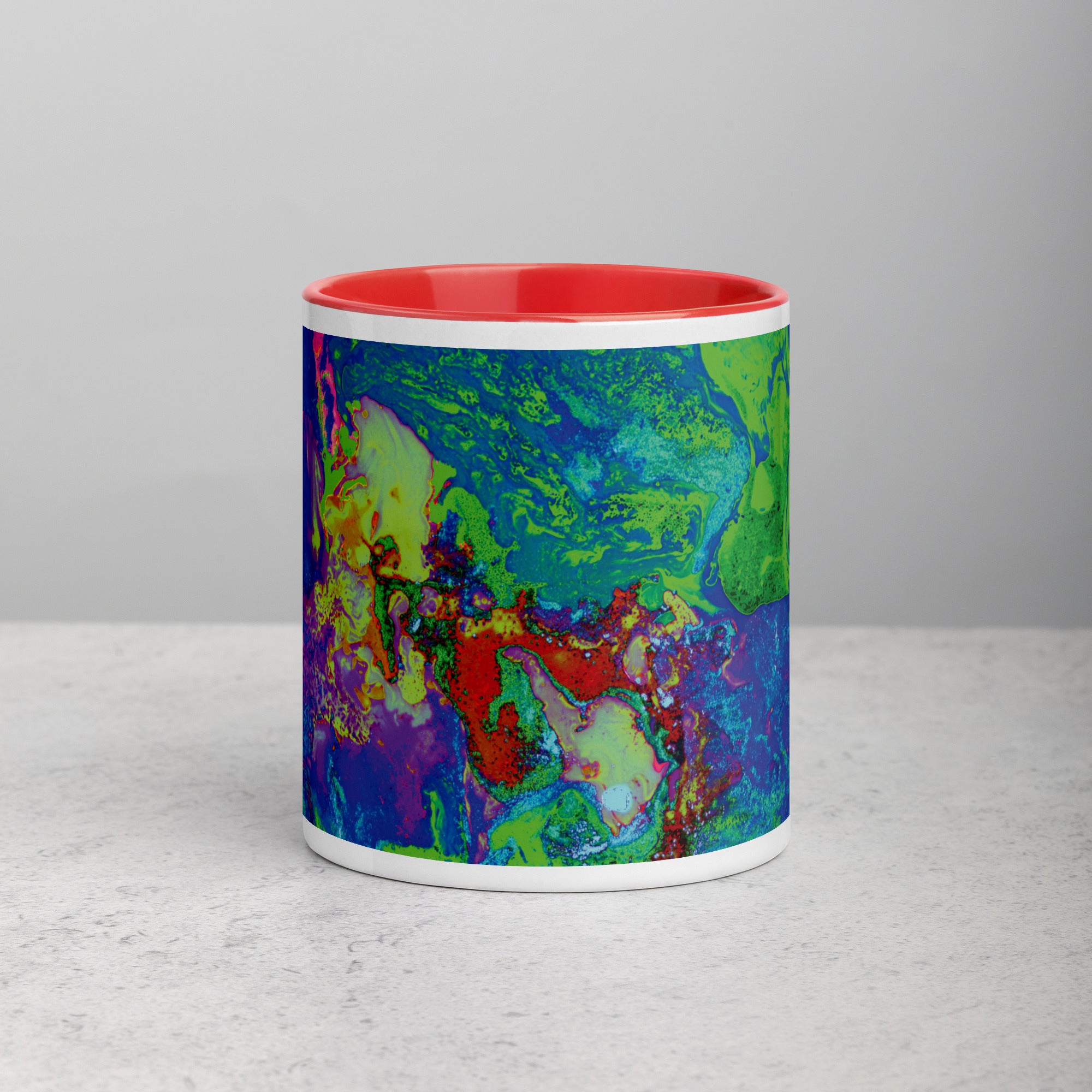 Neon Purple Abstract Art Ceramic Coffee Mug with Red Color Inside