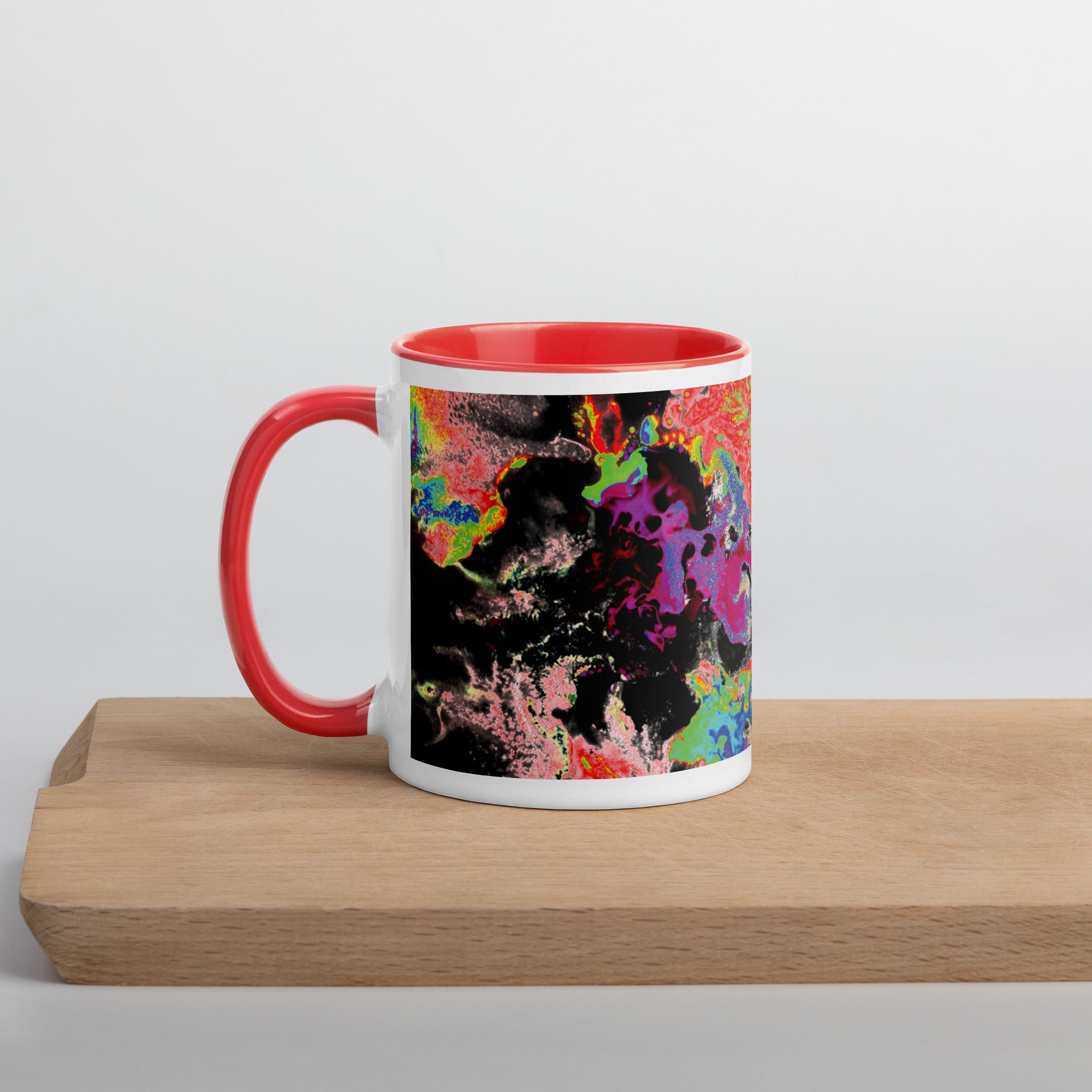Neon Abstract Art Ceramic Coffee Mug With Red Color Inside