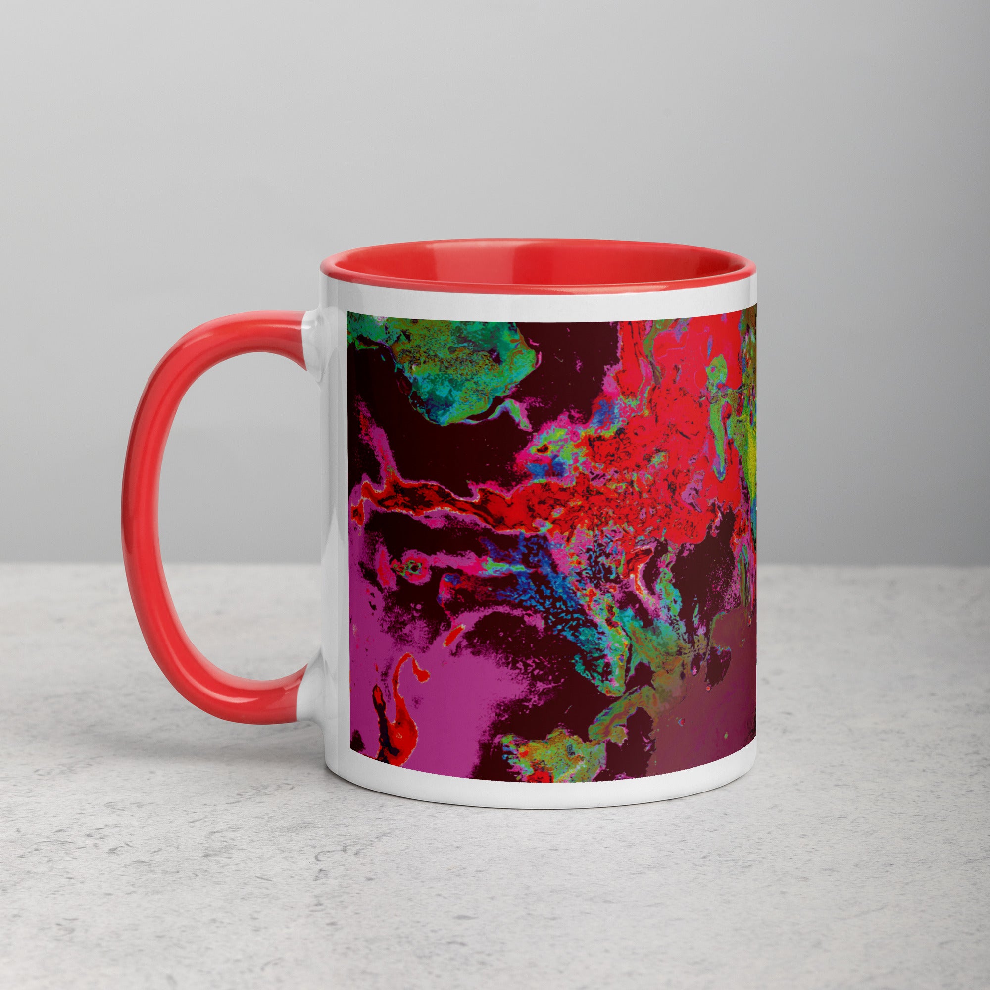 Magenta Abstract Art Ceramic Coffee Mug with Red Color Inside