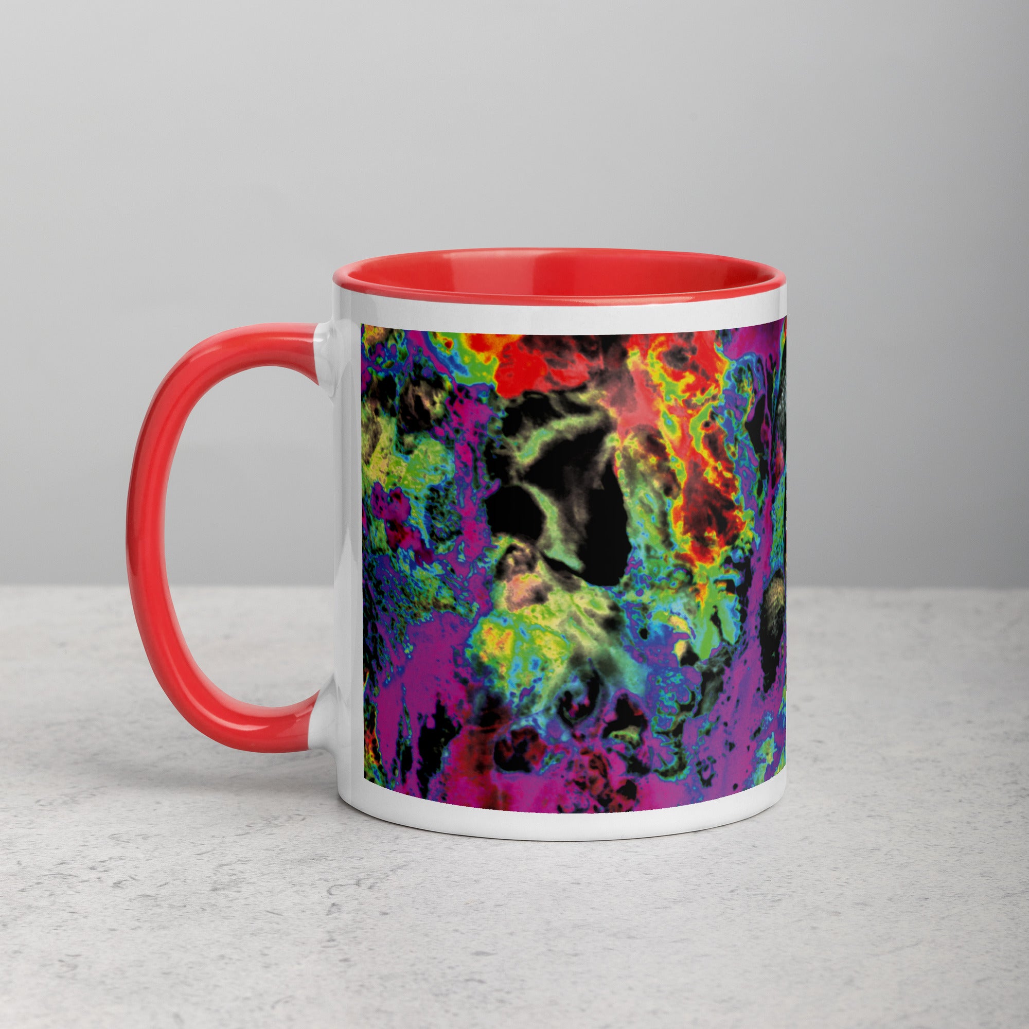 Magenta Abstract Art Ceramic Coffee Mug with Red Color Inside