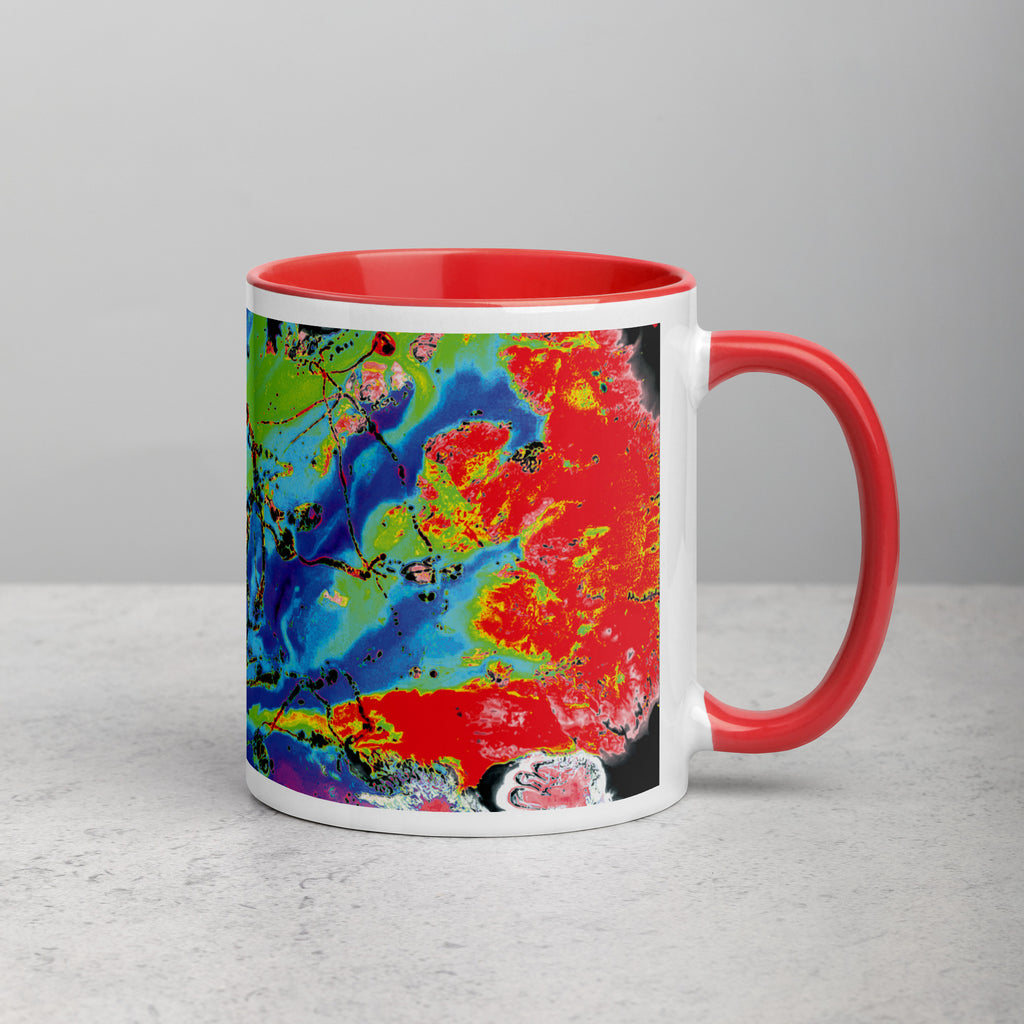 Neon Pastel Abstract Art Ceramic Coffee Mug with Red Color Inside