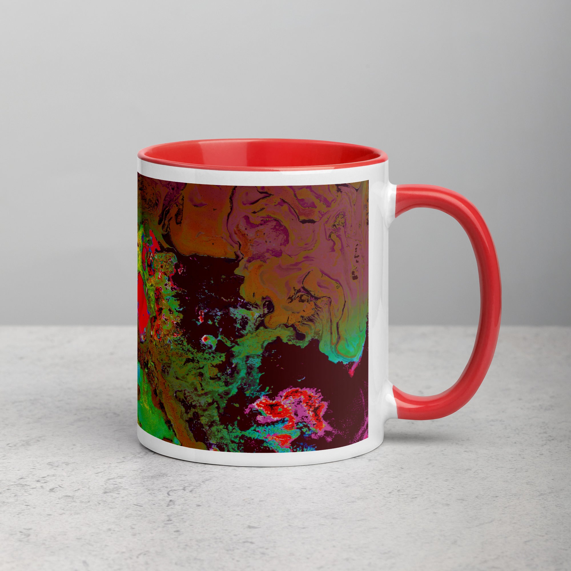 Magenta Abstract Art Ceramic Coffee Mug with Red Color Inside