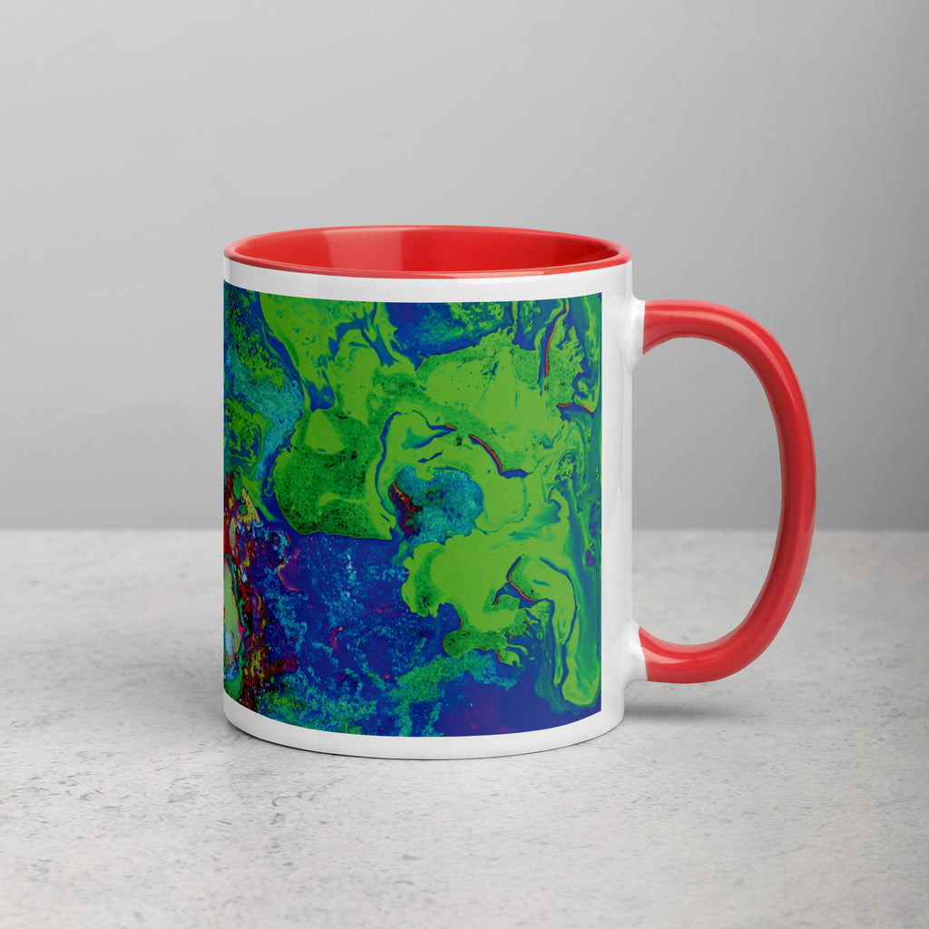 Neon Purple Abstract Art Ceramic Coffee Mug with Red Color Inside