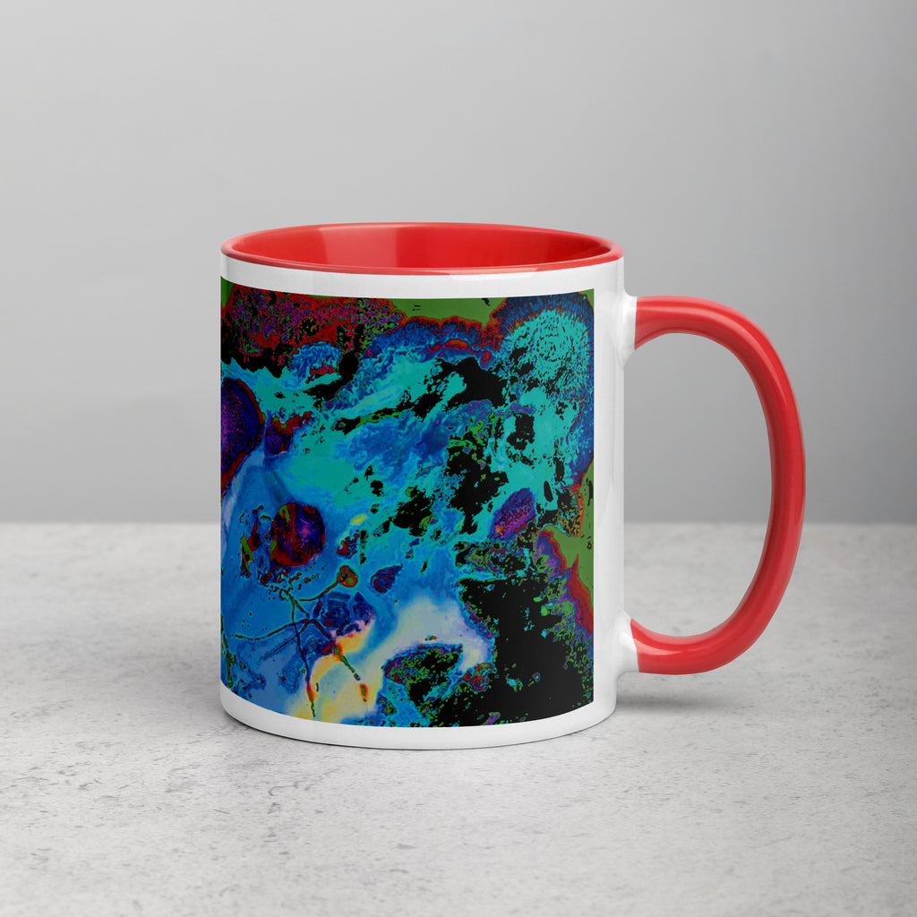 Blue Abstract Art Ceramic Coffee Mug with Red Color Inside