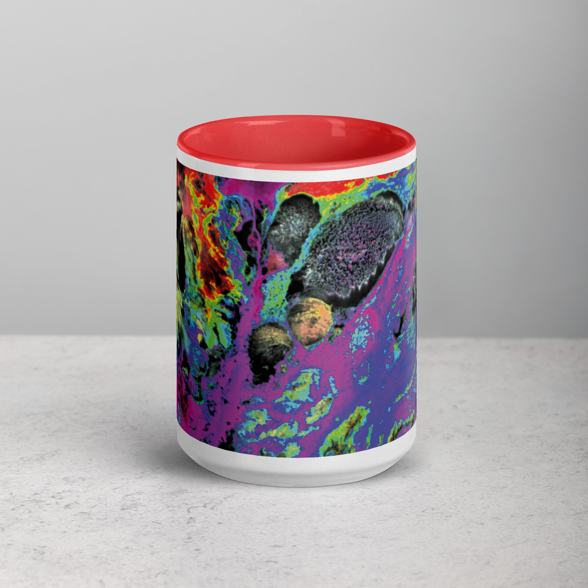 Magenta Abstract Art Ceramic Coffee Mug with Red Color Inside