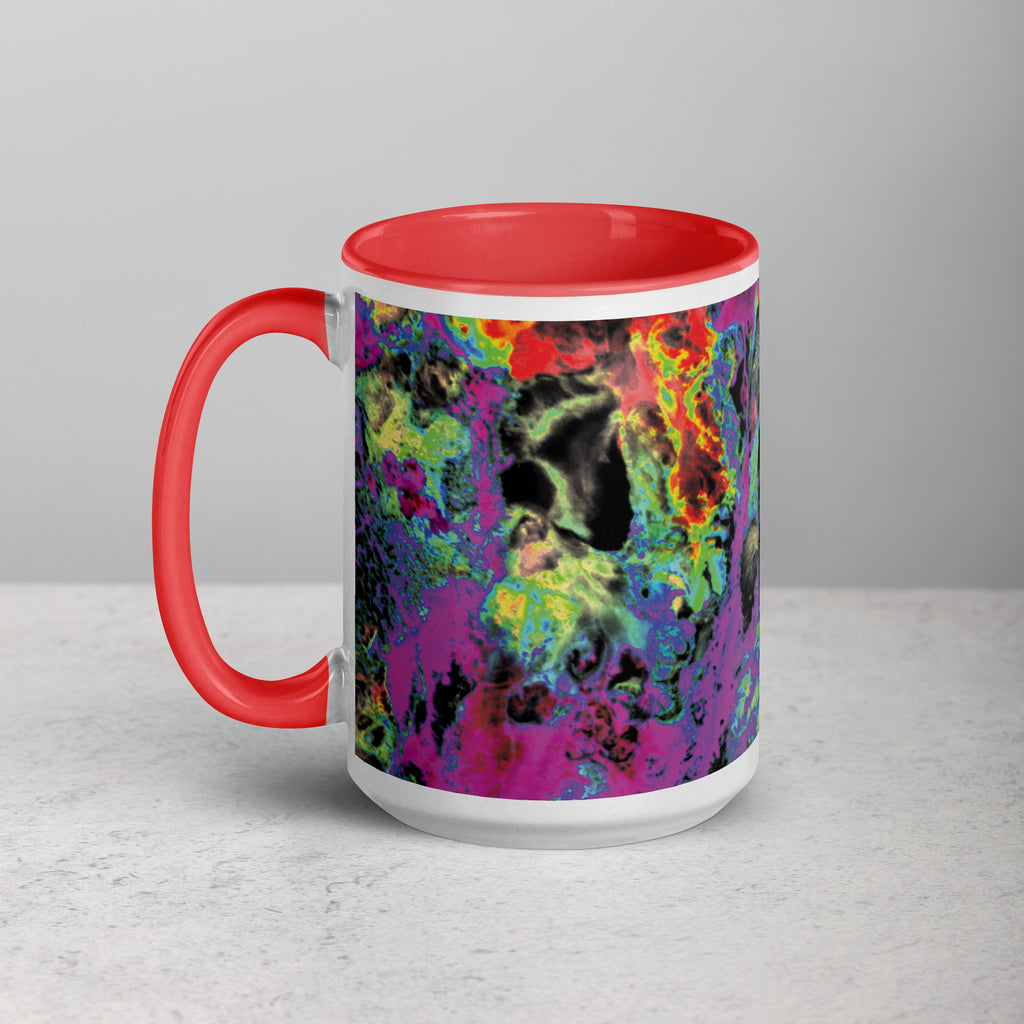 Magenta Abstract Art Ceramic Coffee Mug with Red Color Inside