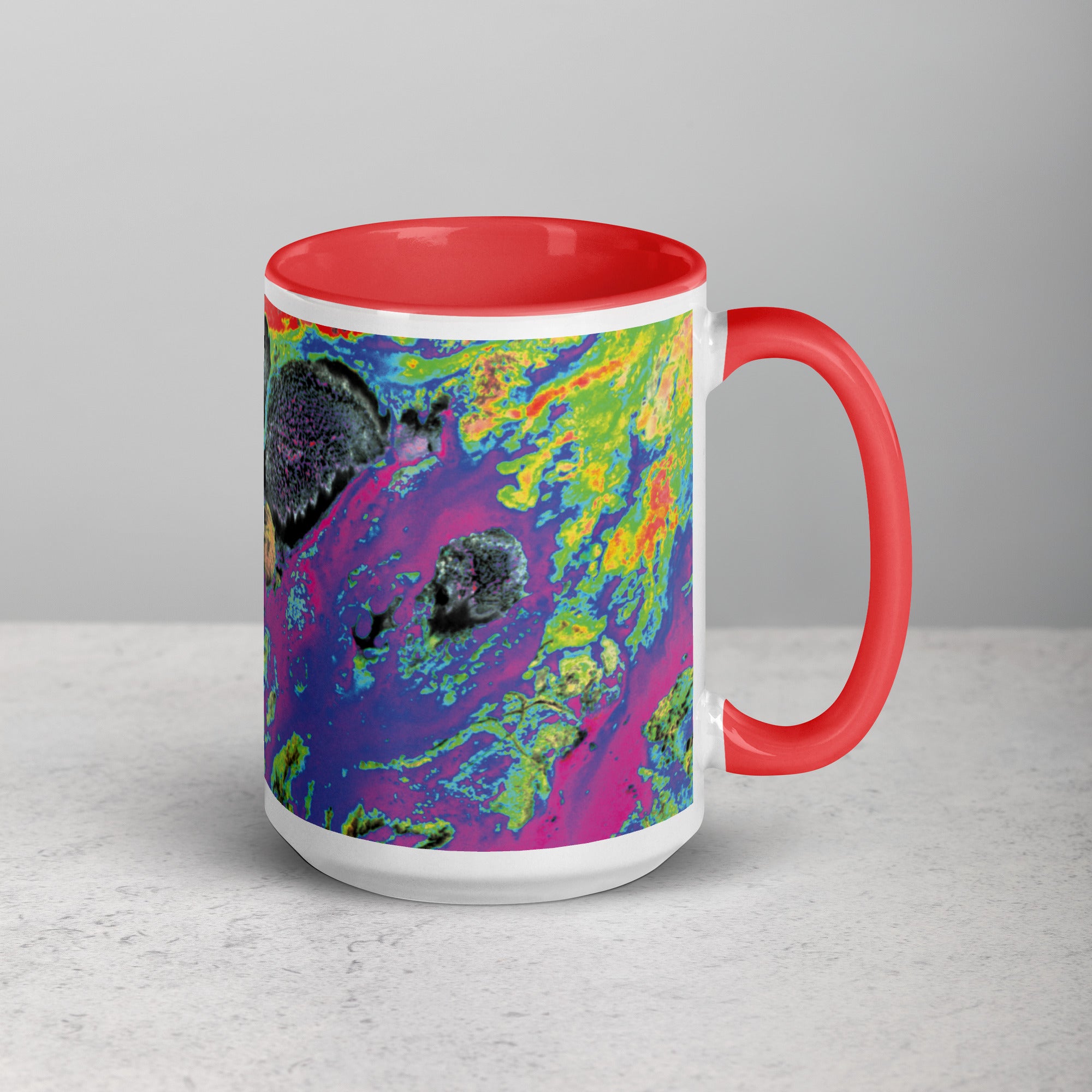 Magenta Abstract Art Ceramic Coffee Mug with Red Color Inside