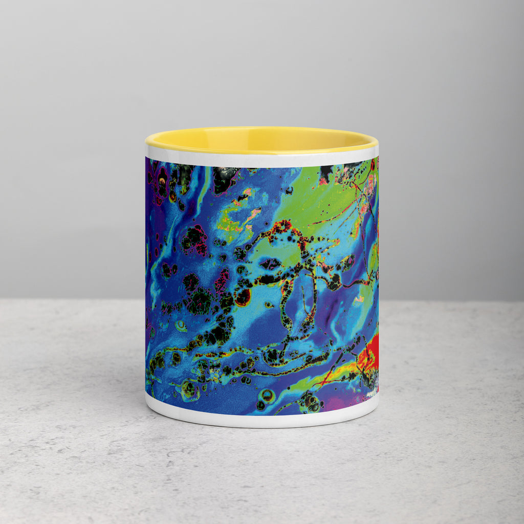 Neon Pastel Abstract Art Ceramic Coffee Mug with Yellow Color Inside