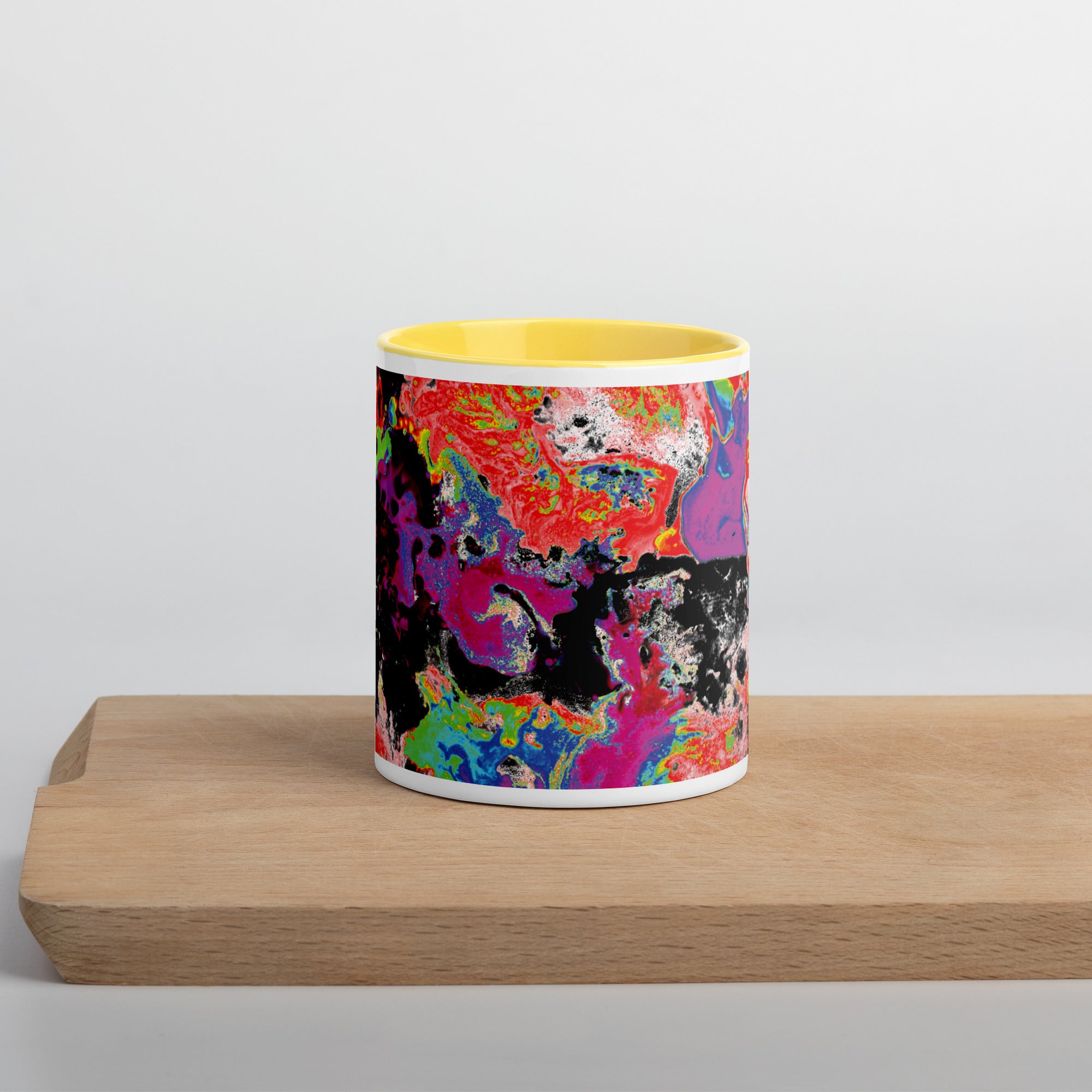 Neon Abstract Art Ceramic Coffee Mug With Yellow Color Inside