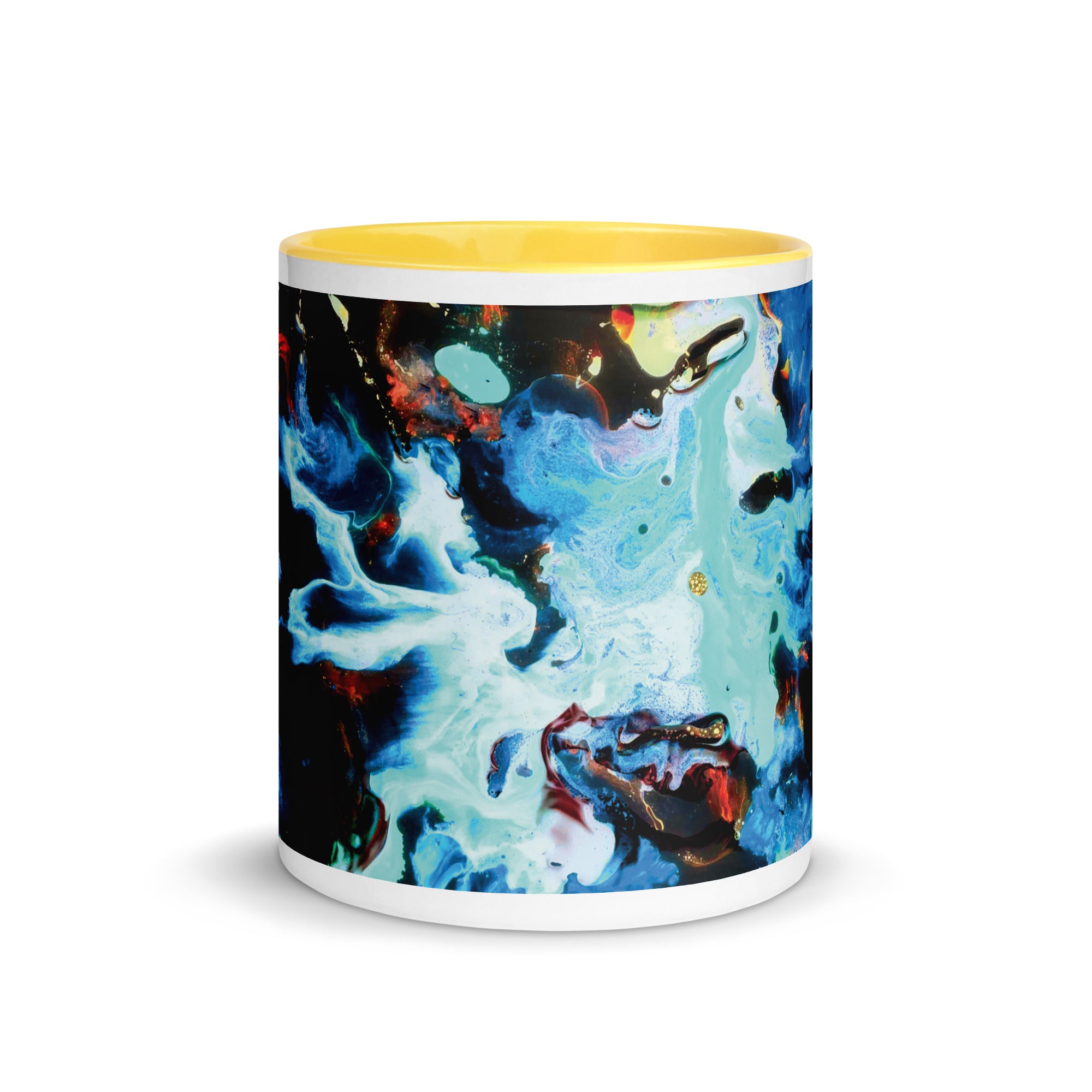 Aqua Abstract Art Ceramic Mug with Yellow Color Inside