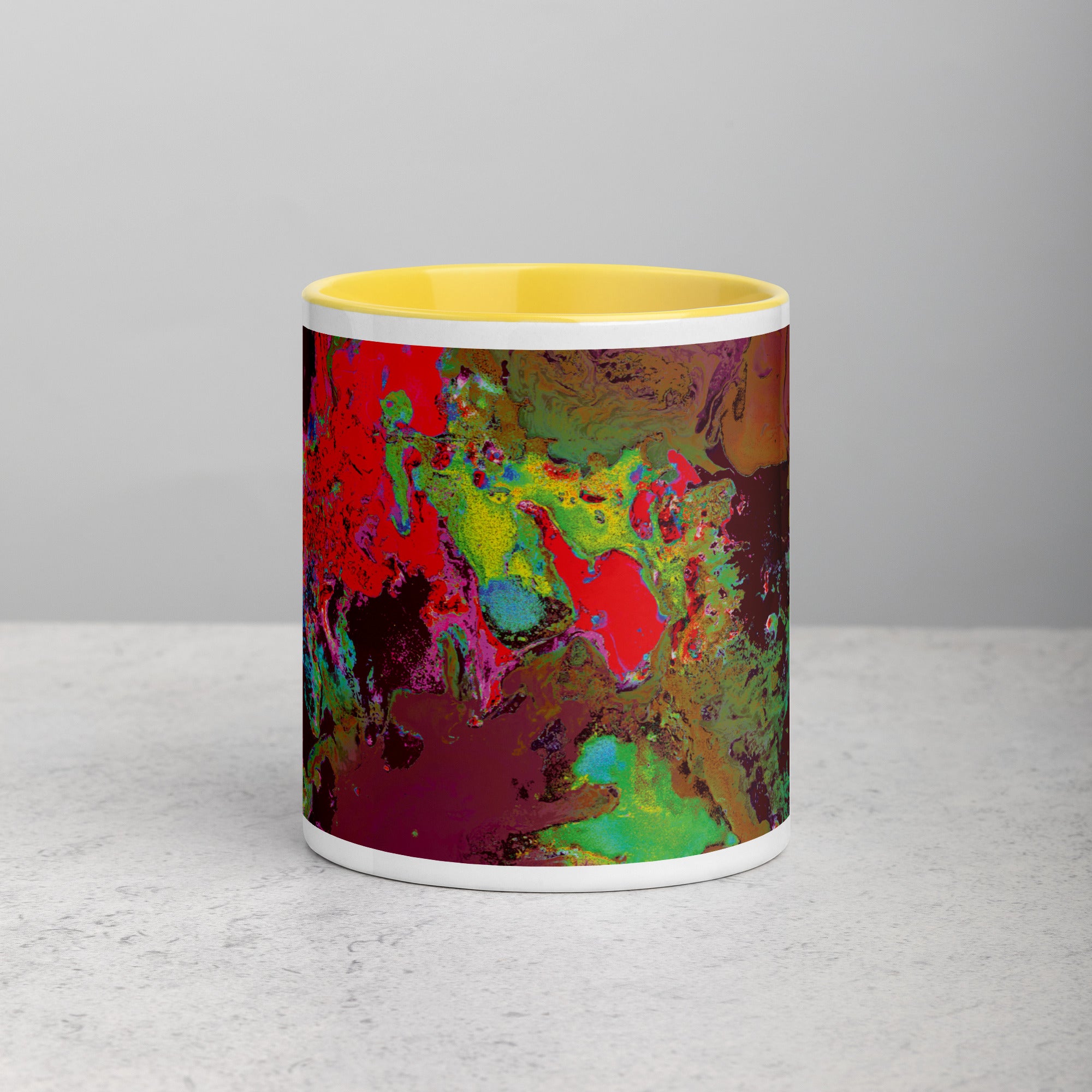 Magenta Abstract Art Ceramic Coffee Mug with Yellow Color Inside