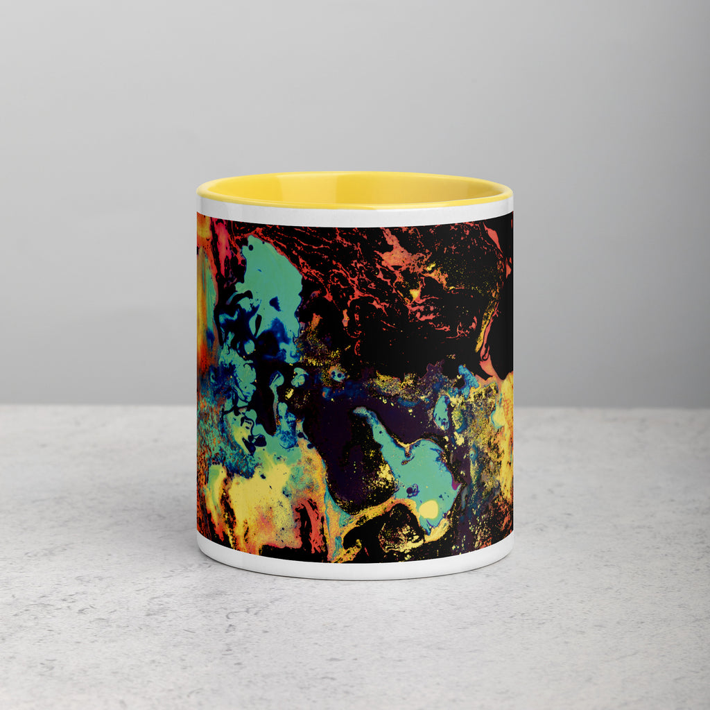 Yellow Abstract Art Ceramic Coffee Mug with Yellow Color Inside