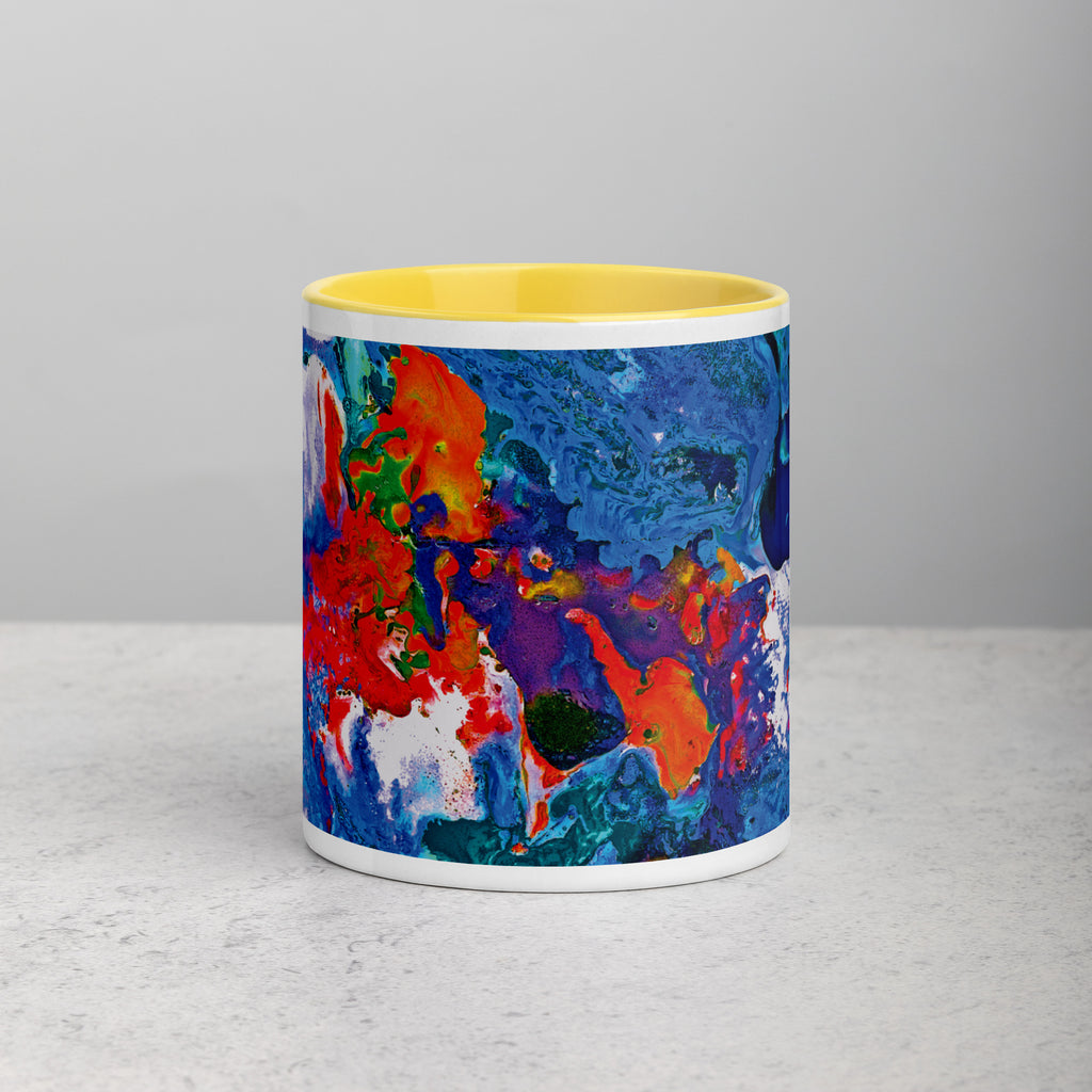 Aqua Orange Abstract Art Ceramic Coffee Mug with Yellow Color