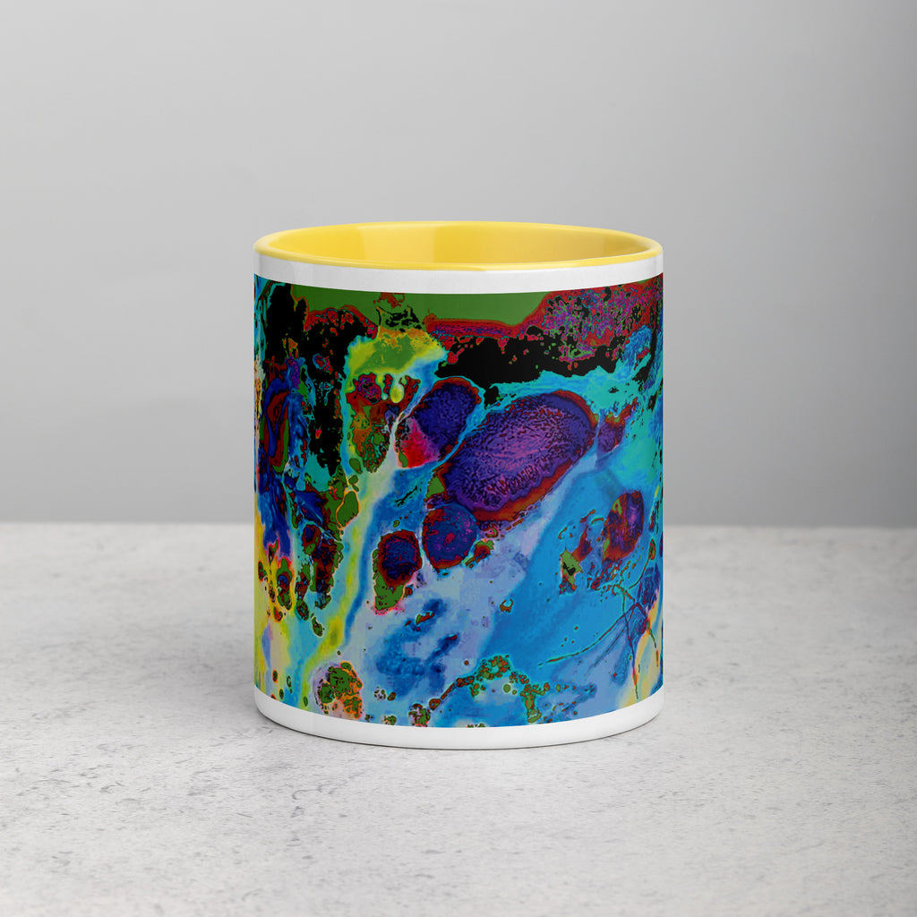 Blue Abstract Art Ceramic Coffee Mug with Yellow Color Inside