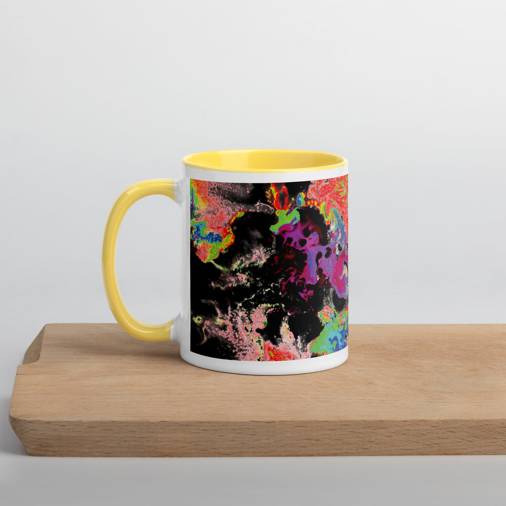 Neon Abstract Art Ceramic Coffee Mug With Yellow Color Inside