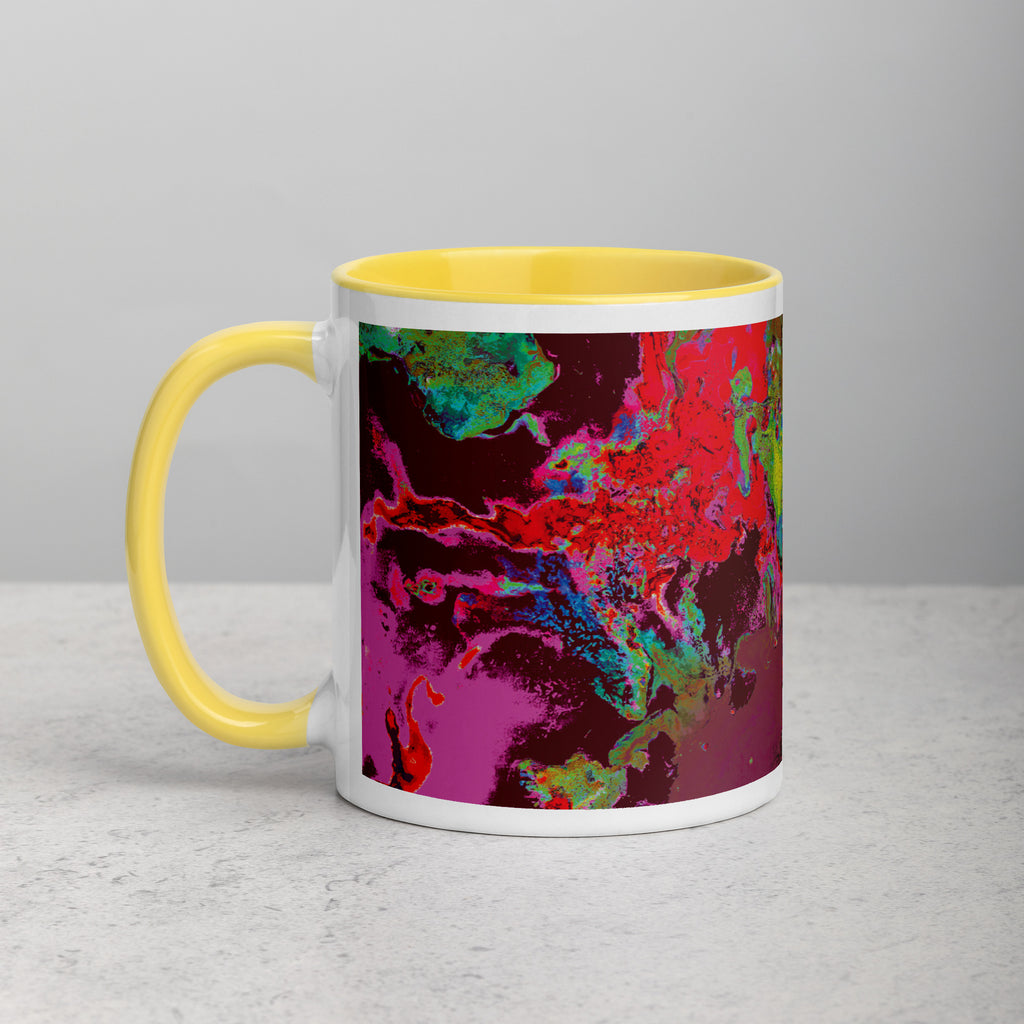 Magenta Abstract Art Ceramic Coffee Mug with Yellow Color Inside