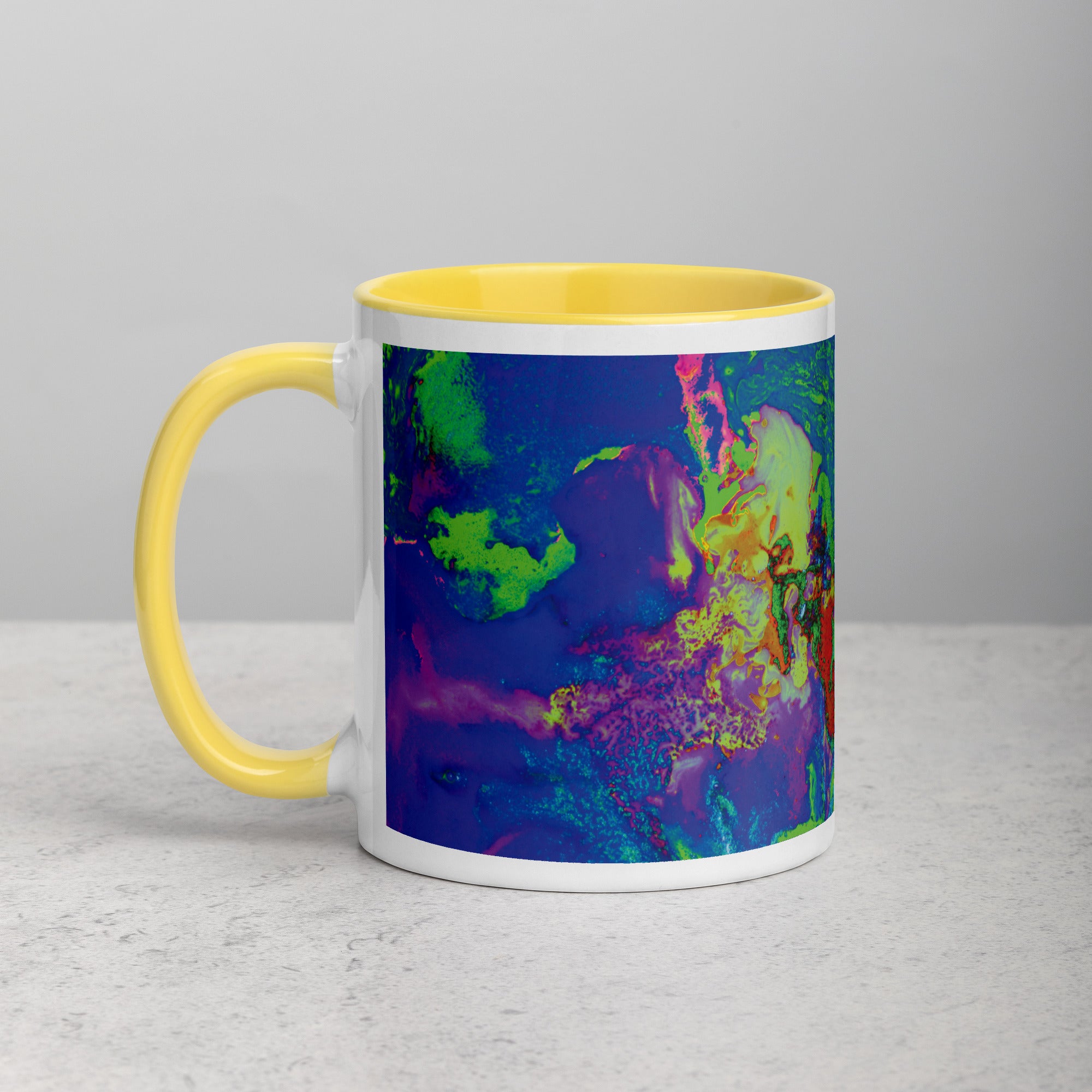 Neon Purple Abstract Art Ceramic Coffee Mug with Yellow Color Inside