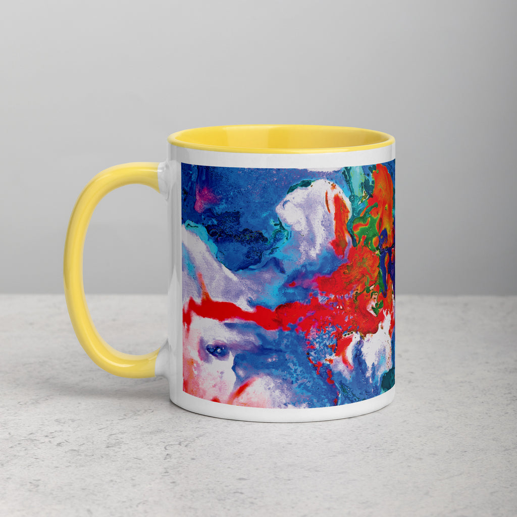 Aqua Orange Abstract Art Ceramic Coffee Mug with Yellow Color