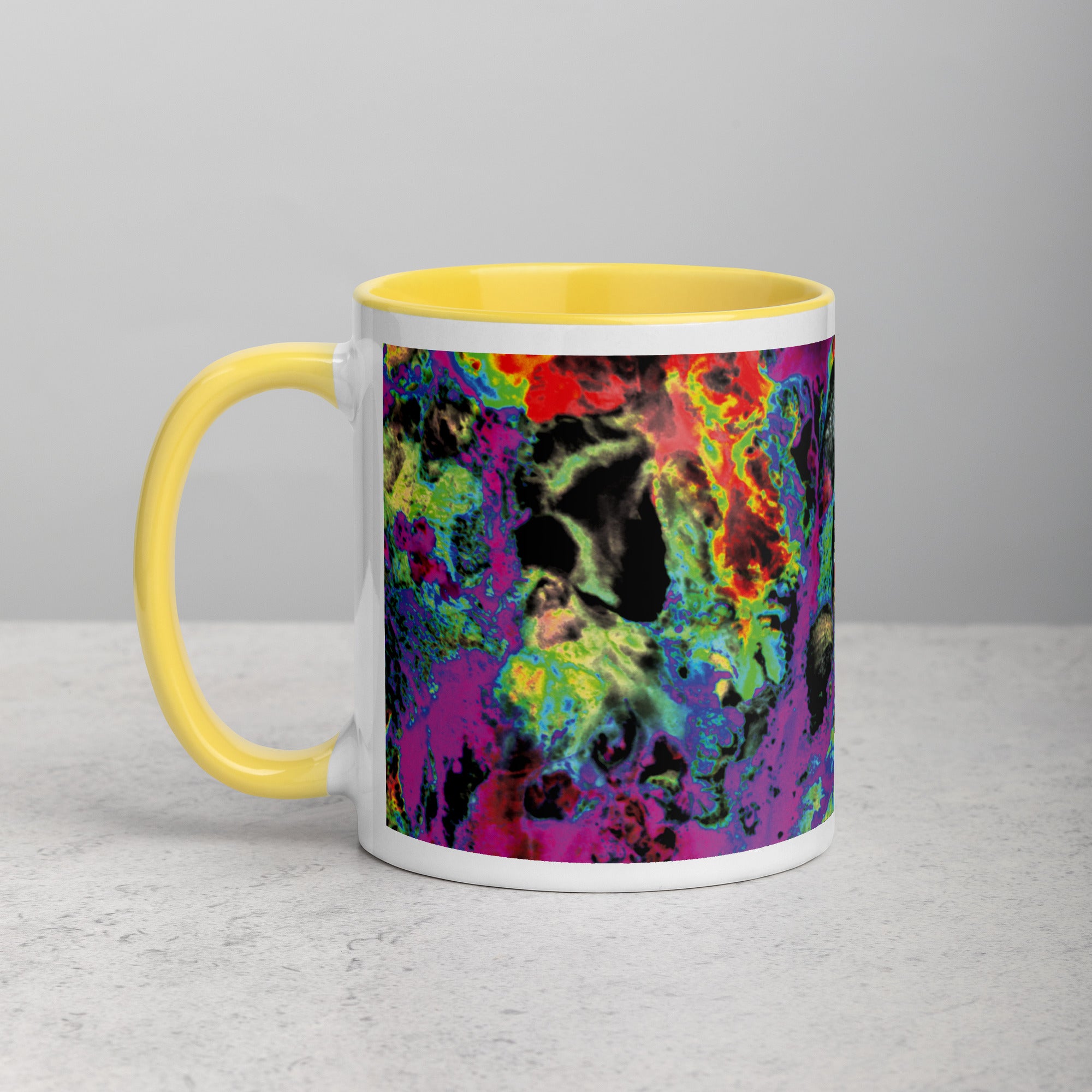 Magenta Abstract Art Ceramic Coffee Mug with Yellow Color Inside