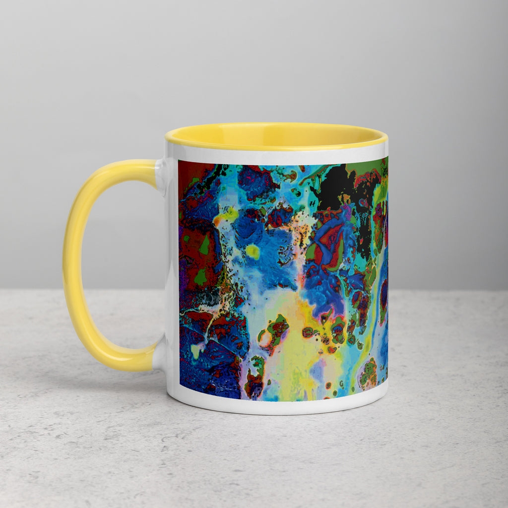 Blue Abstract Art Ceramic Coffee Mug with Yellow Color Inside