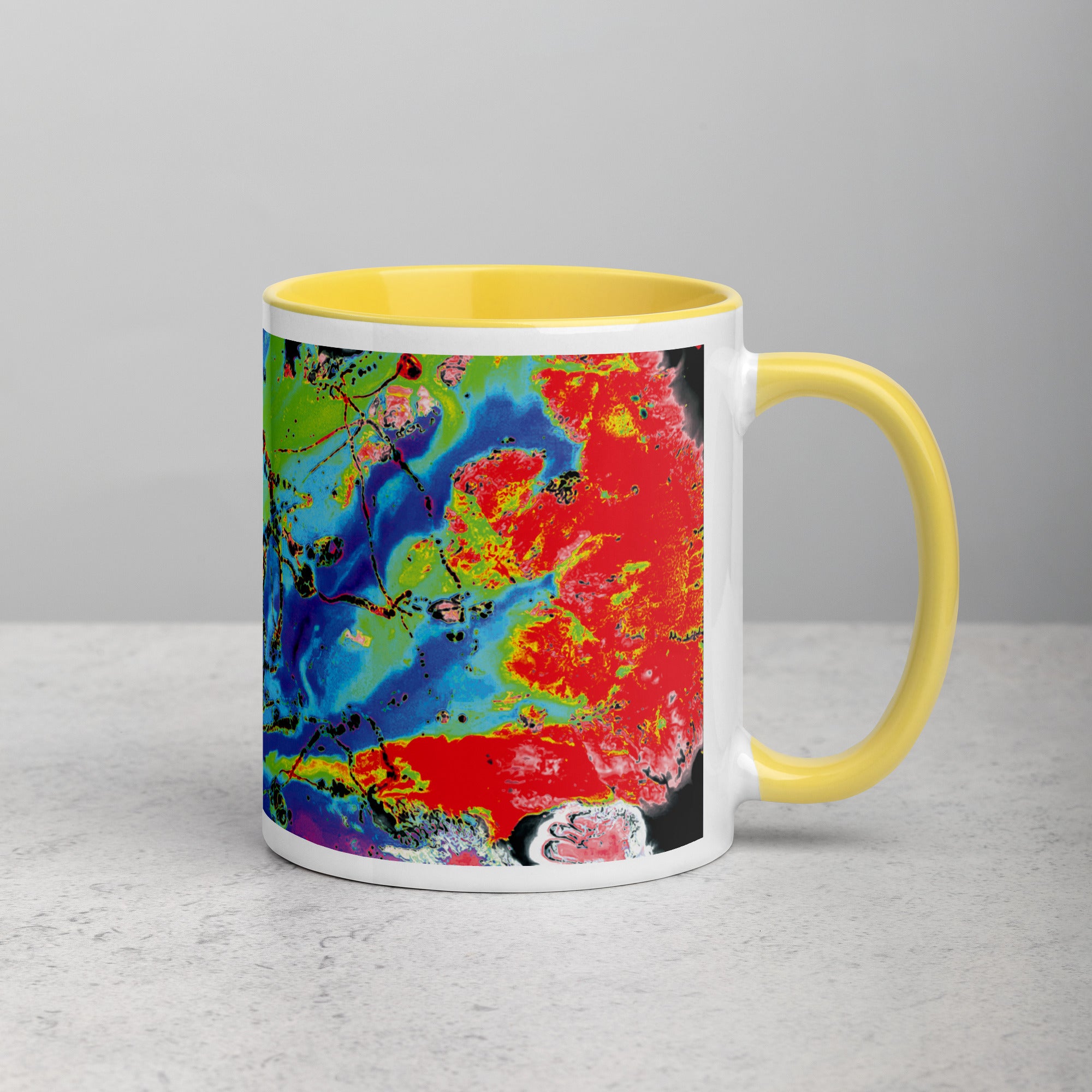 Neon Pastel Abstract Art Ceramic Coffee Mug with Yellow Color Inside