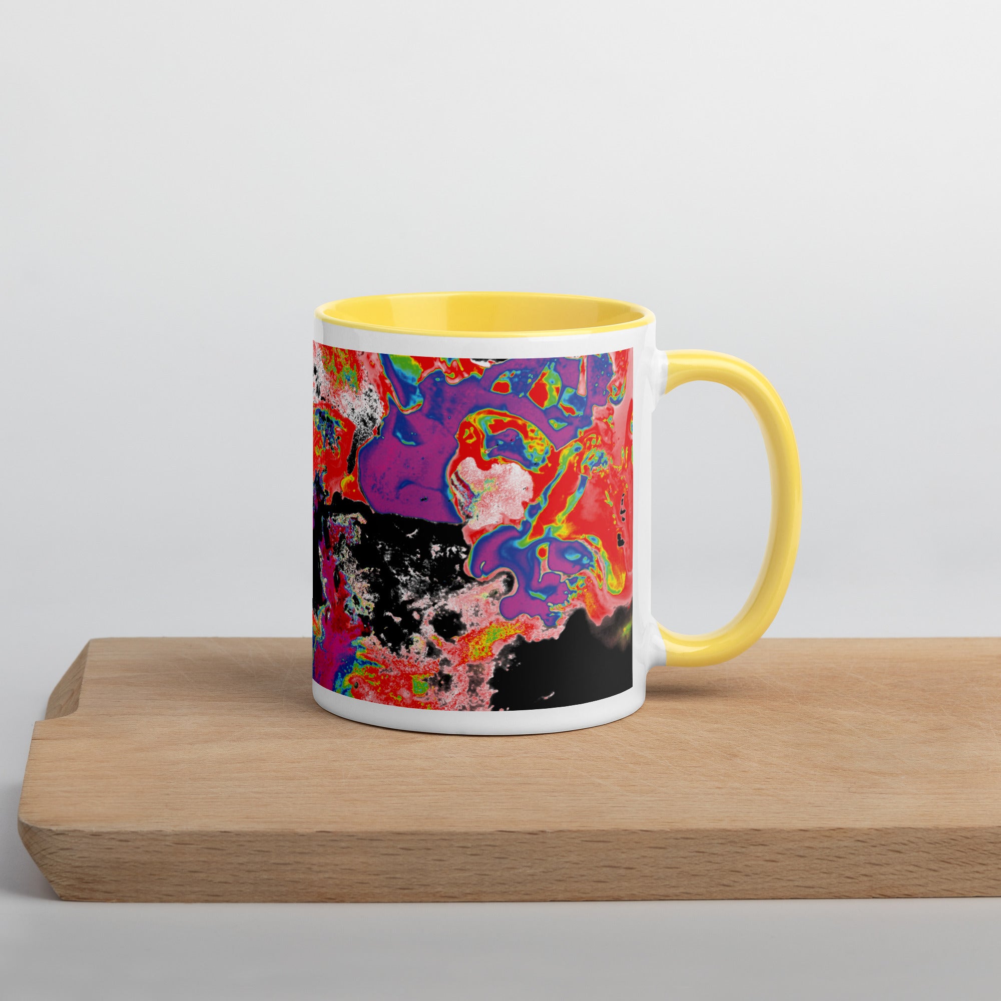 Neon Abstract Art Ceramic Coffee Mug With Yellow Color Inside