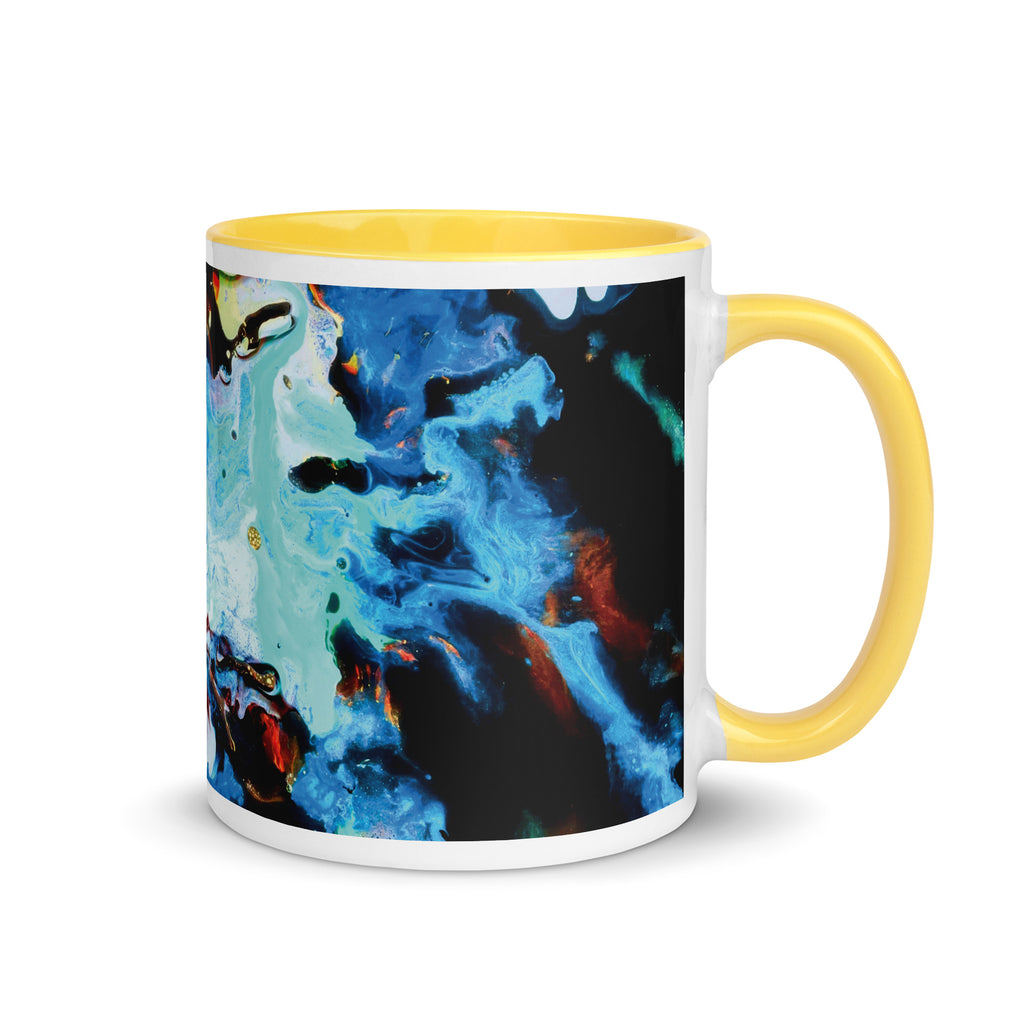 Aqua Abstract Art Ceramic Mug with Yellow Color Inside