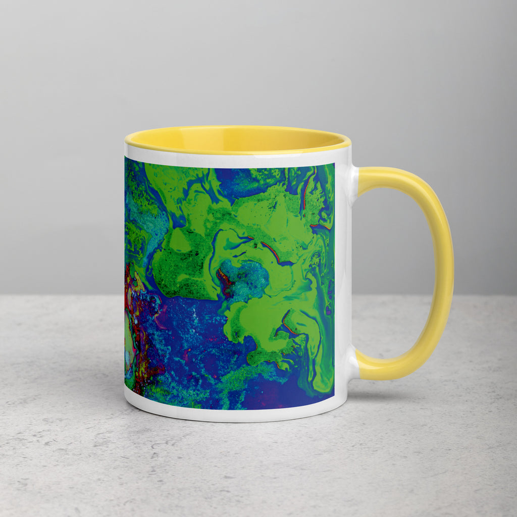 Neon Purple Abstract Art Ceramic Coffee Mug with Yellow Color Inside