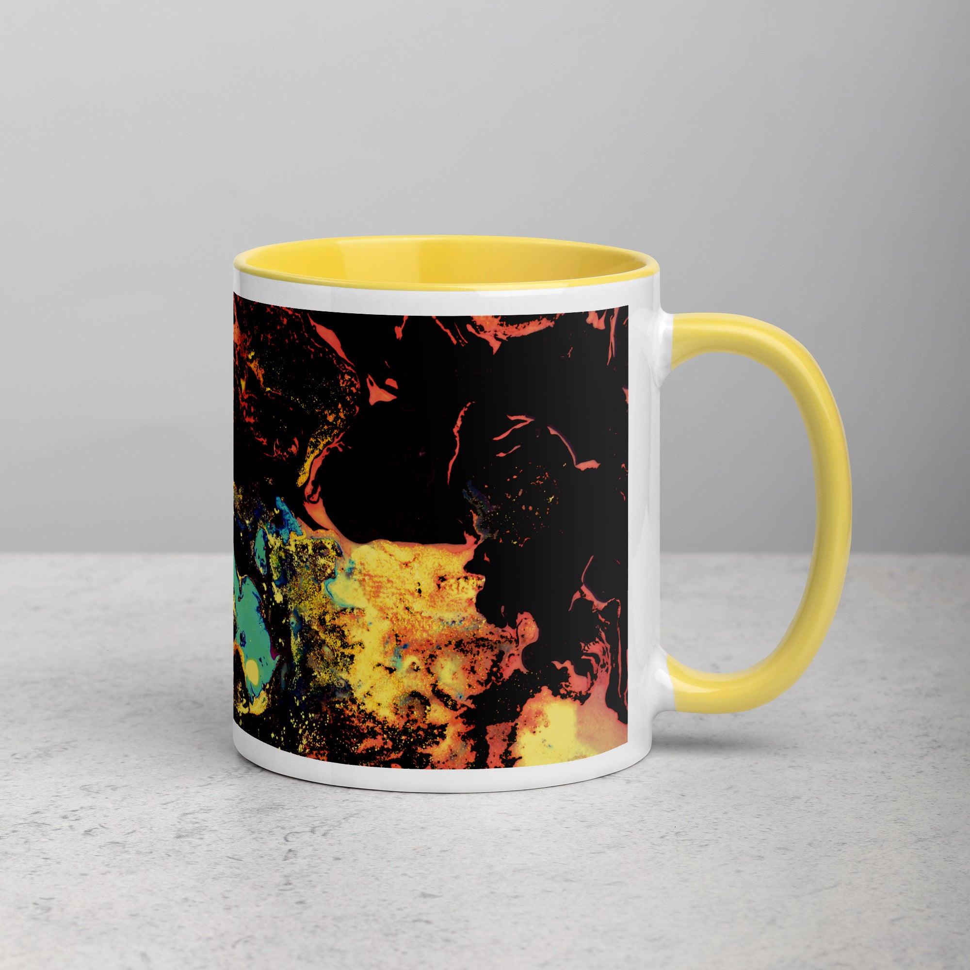 Yellow Abstract Art Ceramic Coffee Mug with Yellow Color Inside