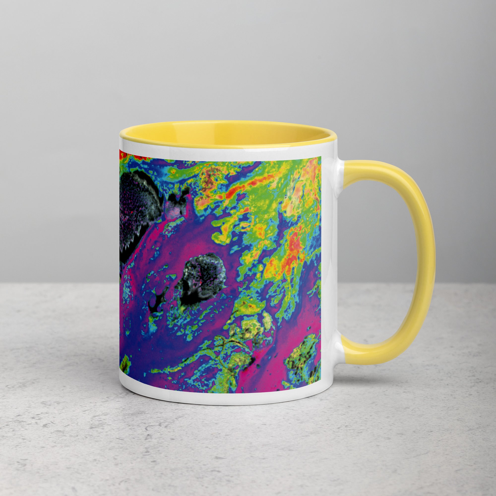Magenta Abstract Art Ceramic Coffee Mug with Yellow Color Inside