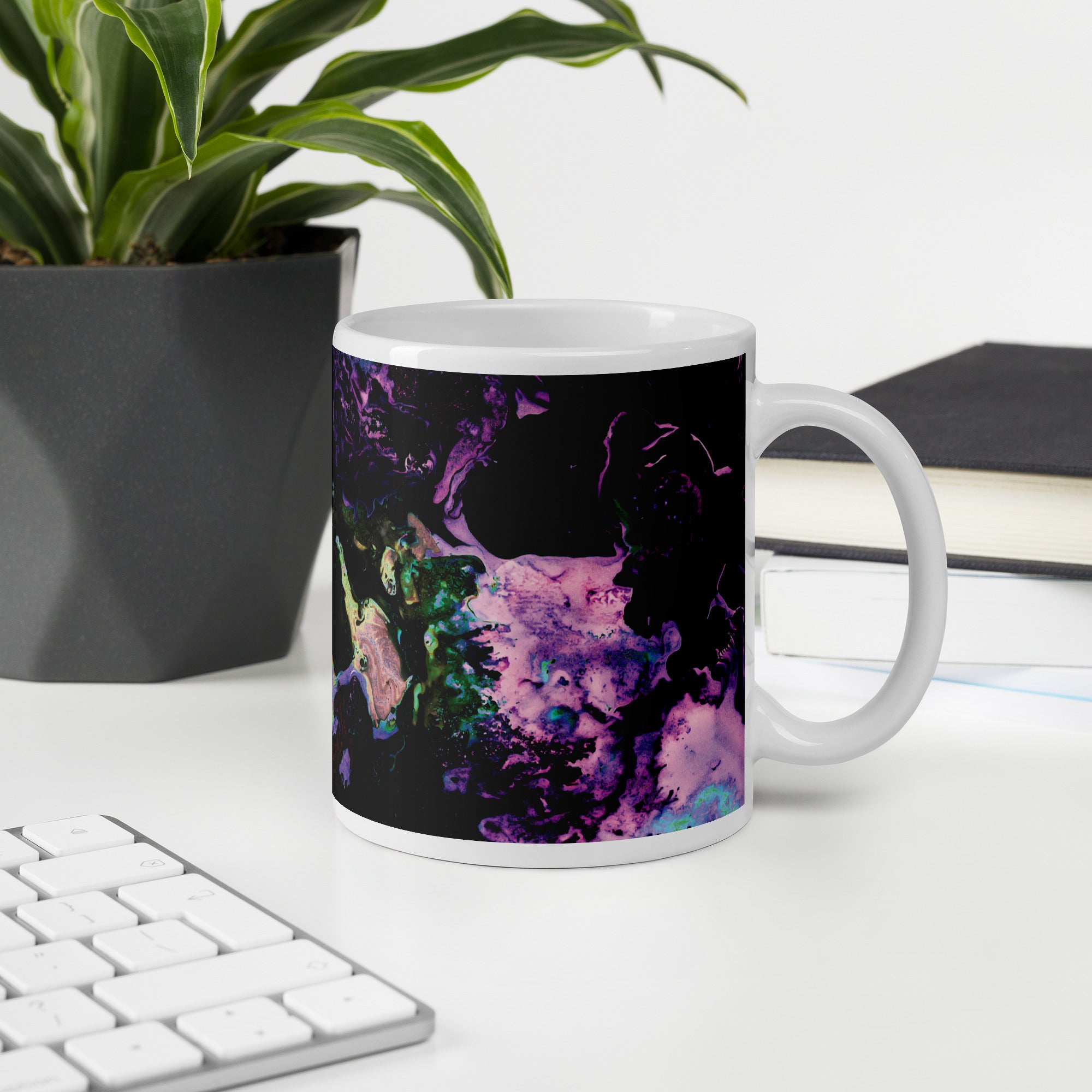 Lavender Neon Abstract Art Ceramic Coffee Mug