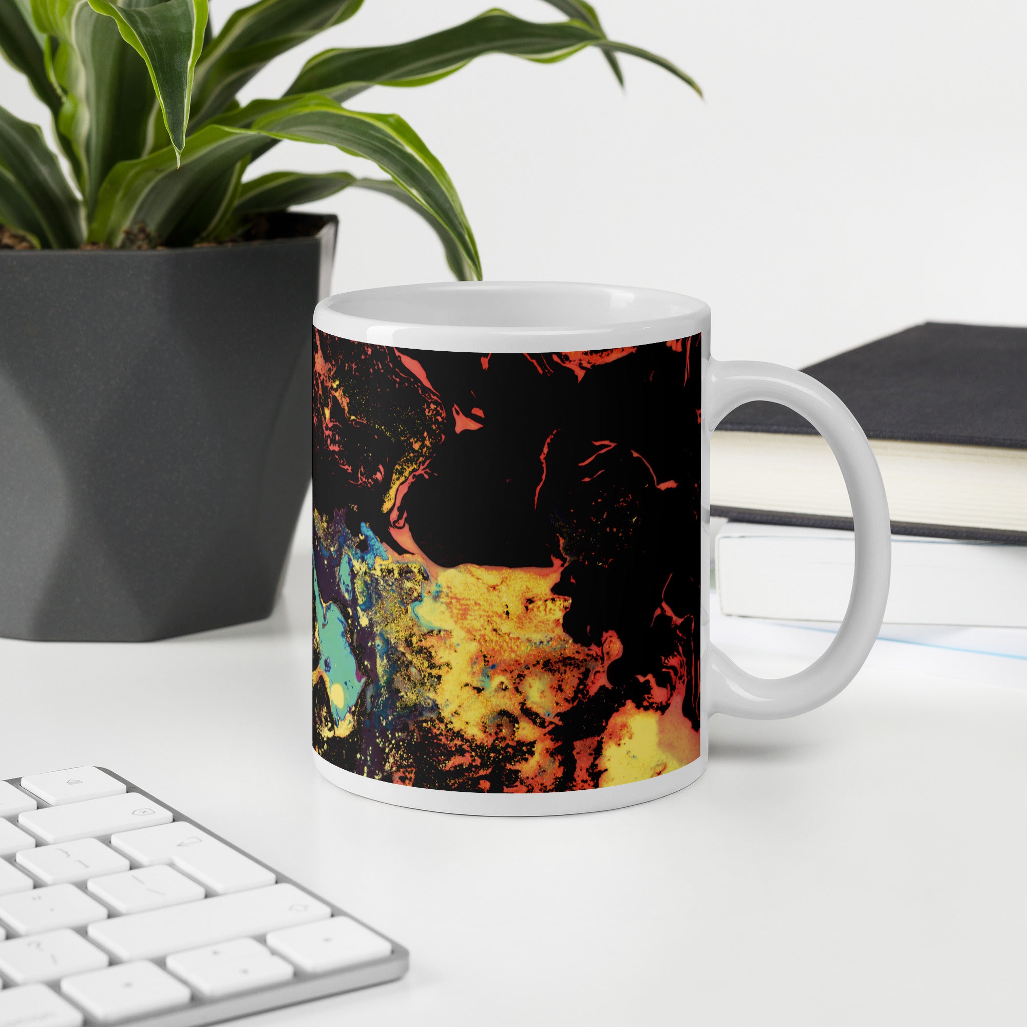 Yellow Abstract Art Ceramic Coffee Mug